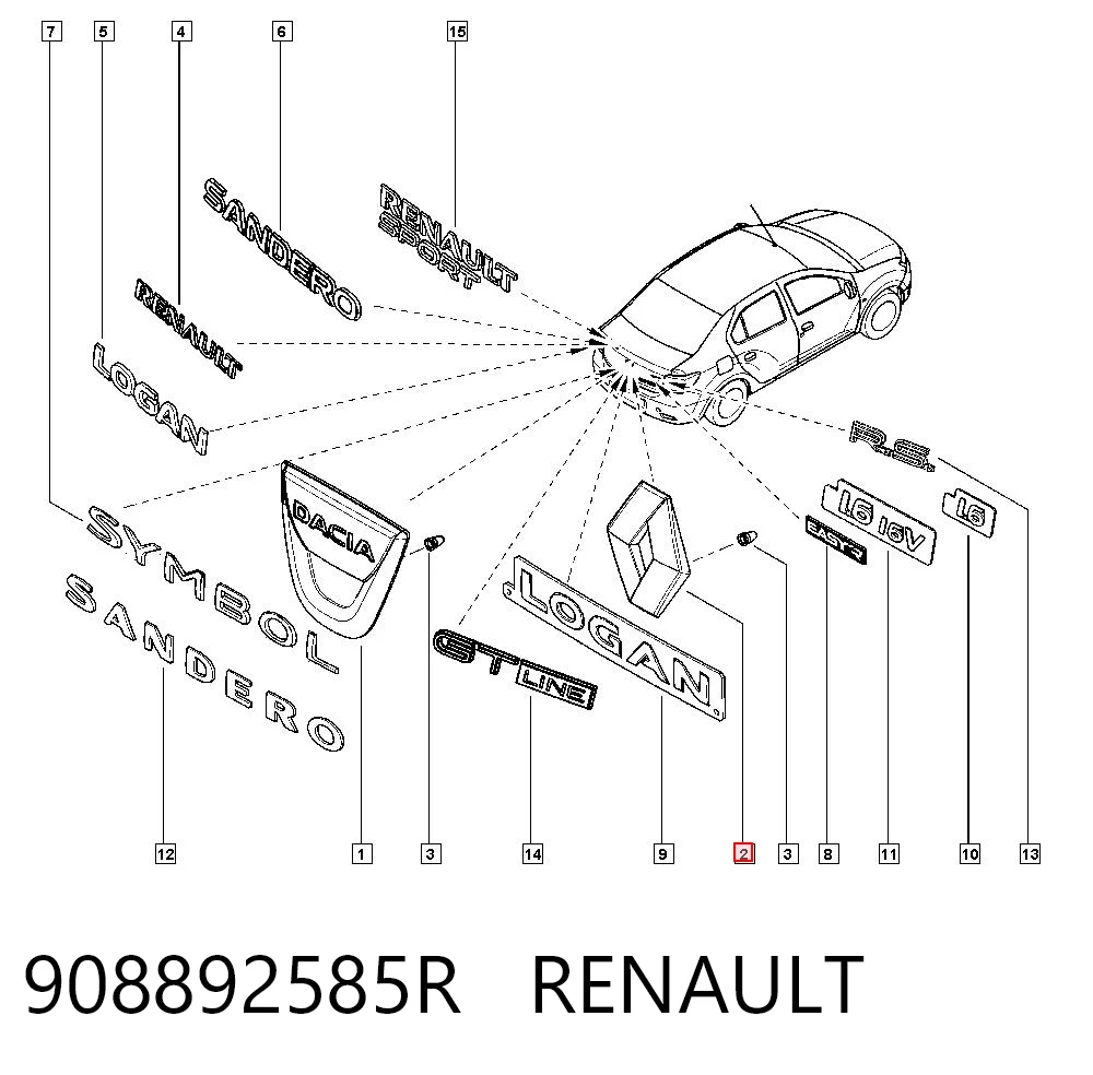 Logotipo de tapa de maletero para Renault LOGAN II L52