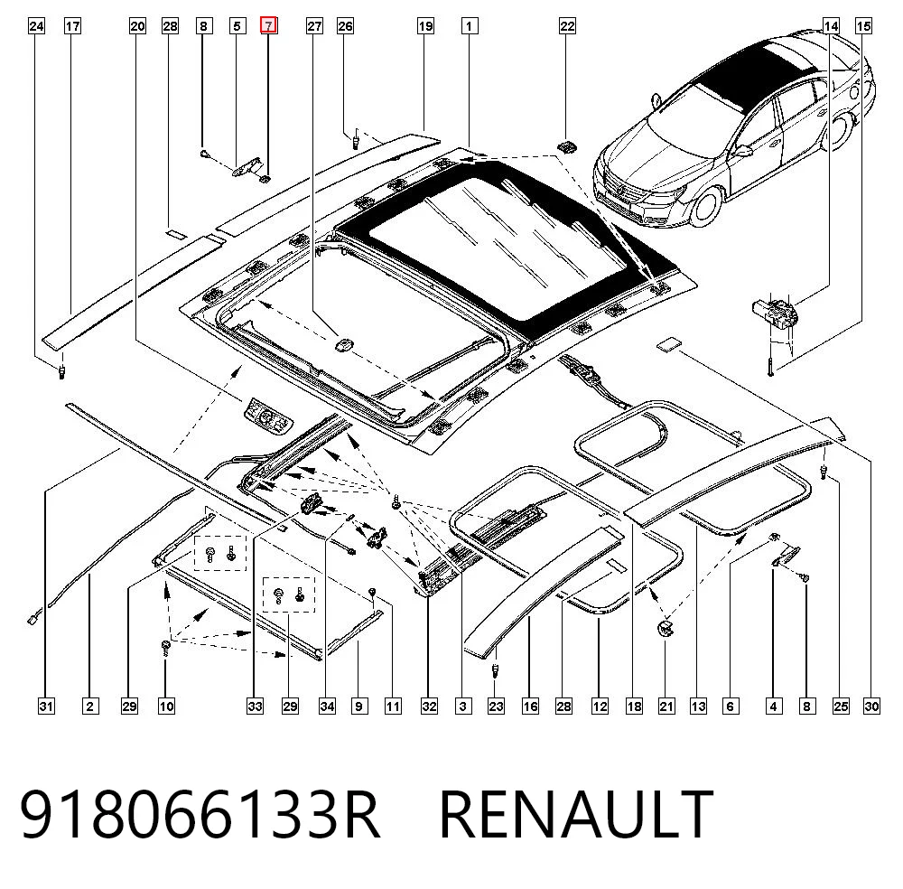 918066133R Renault (RVI) Guía de techo corredizo