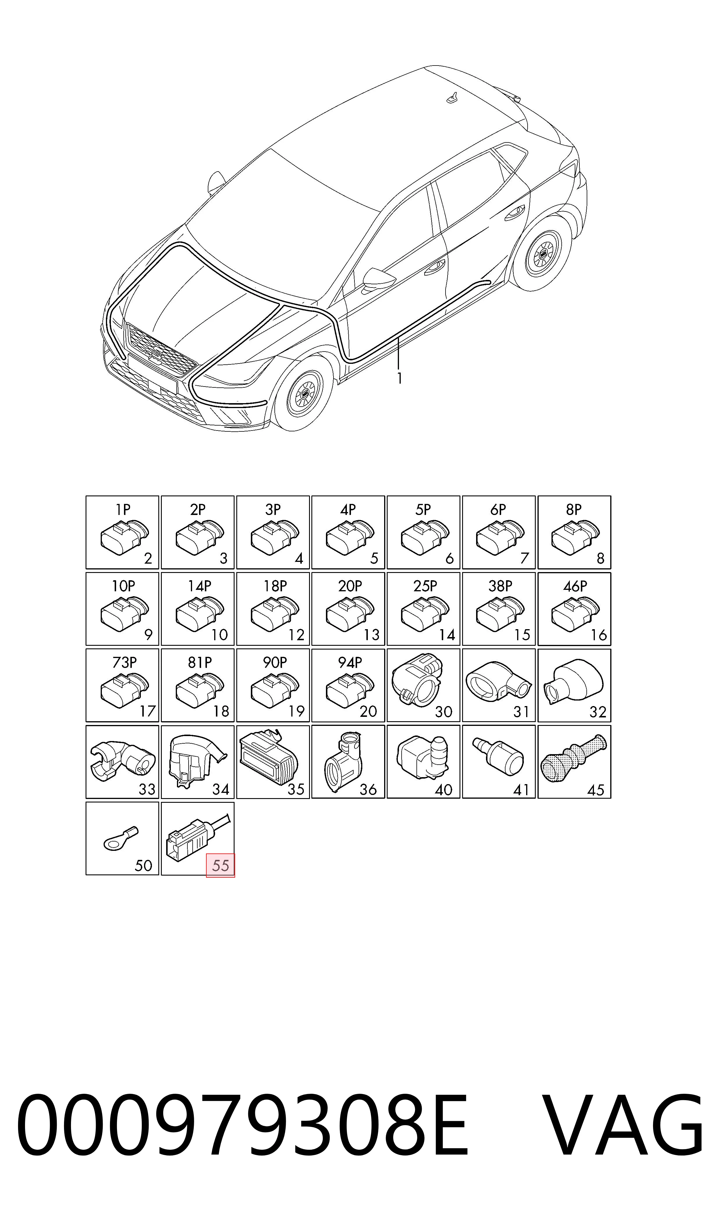 000979308E VAG Mazo de cables del compartimiento del motor