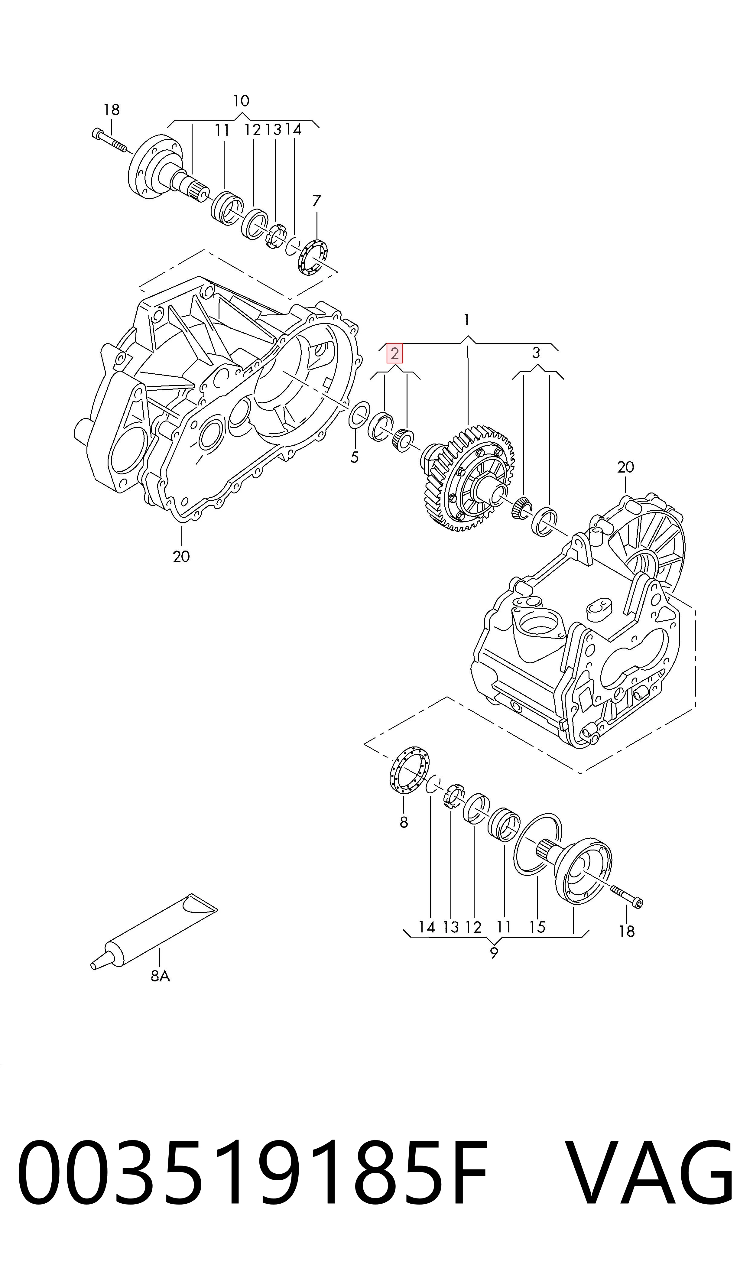 003519185F VAG Cojinete del eje secundario de la caja de cambios
