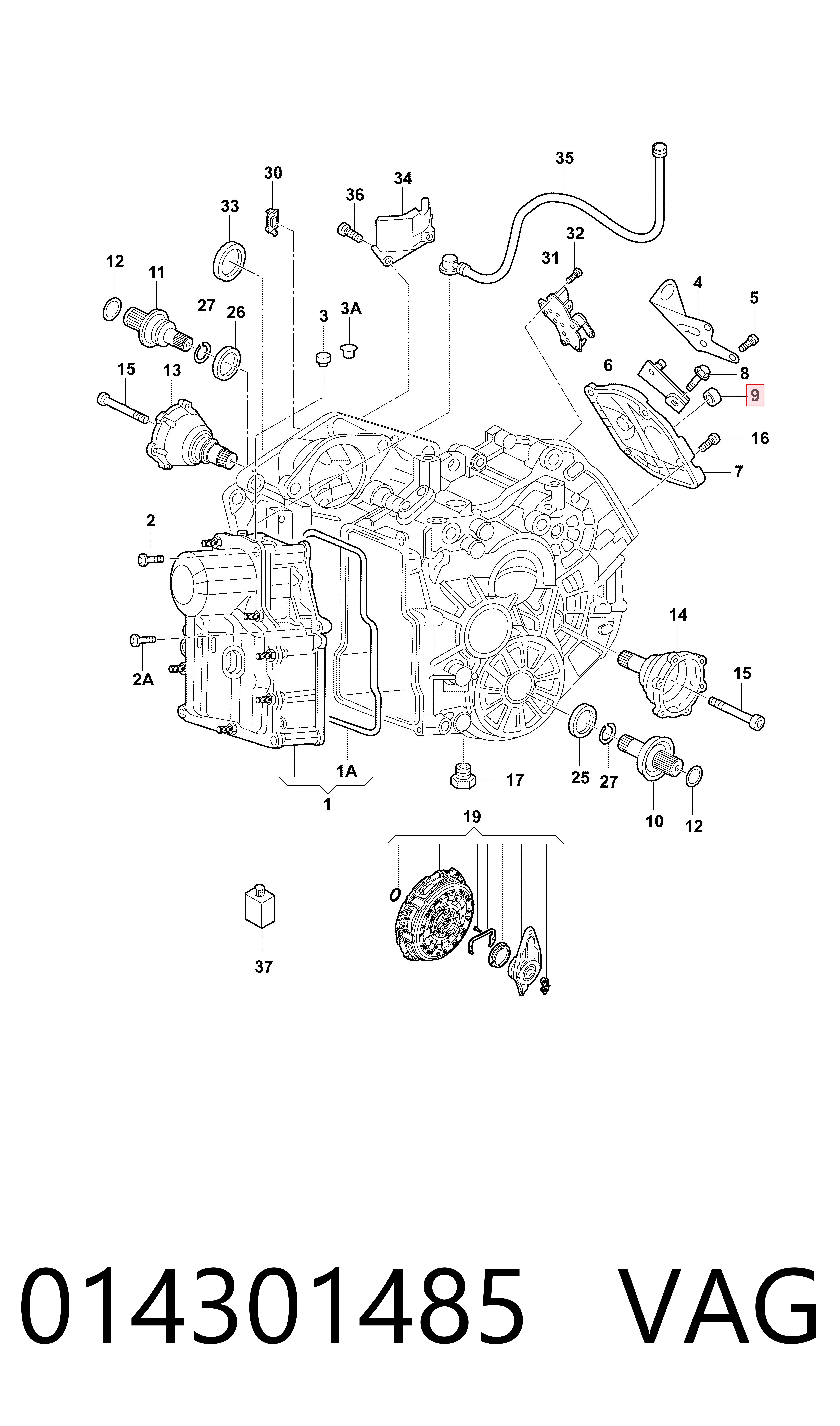 014301485 VAG Tapón de la tapa trasera de la caja de cambios