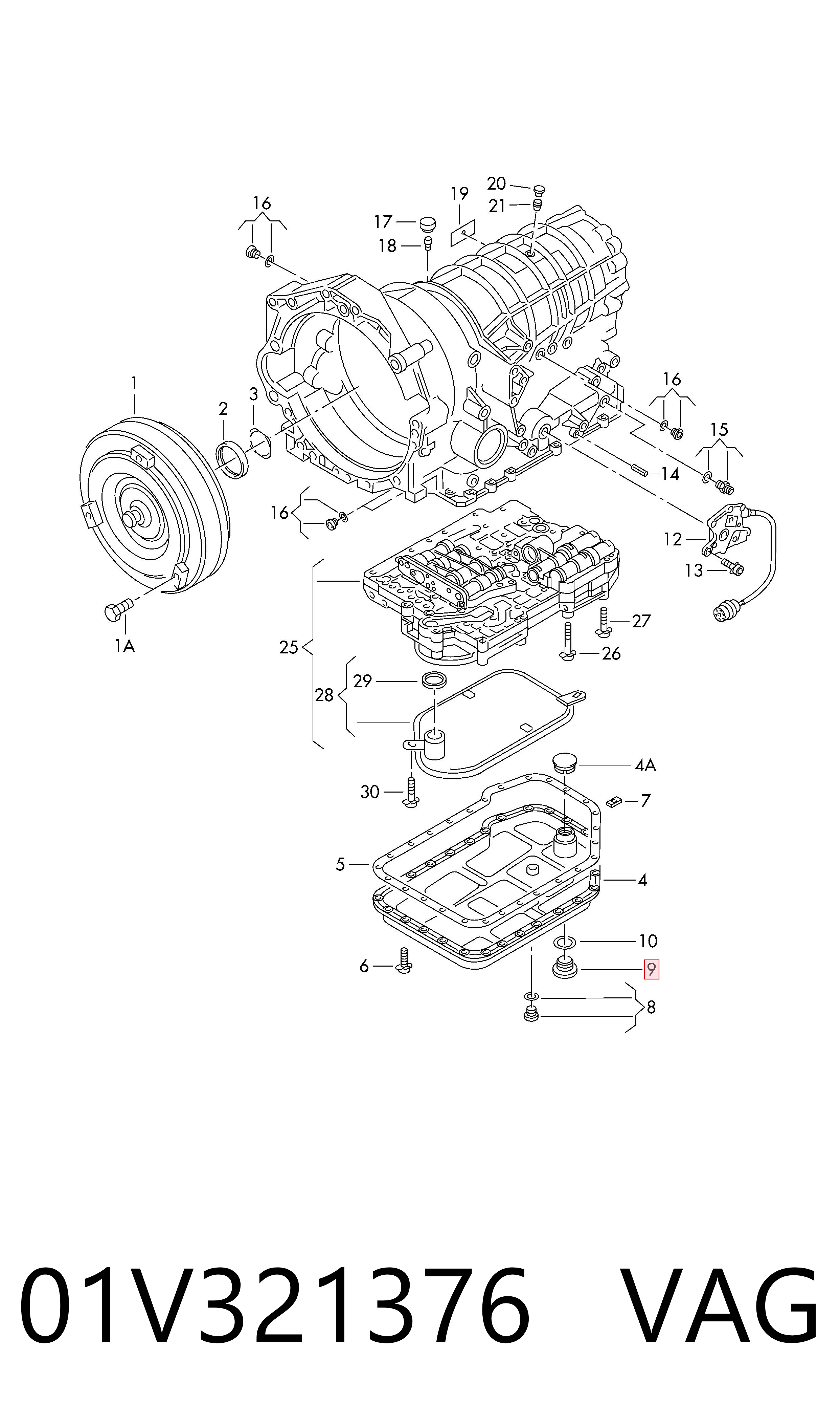 01V321376 VAG Tapón del cárter de la transmisión automática