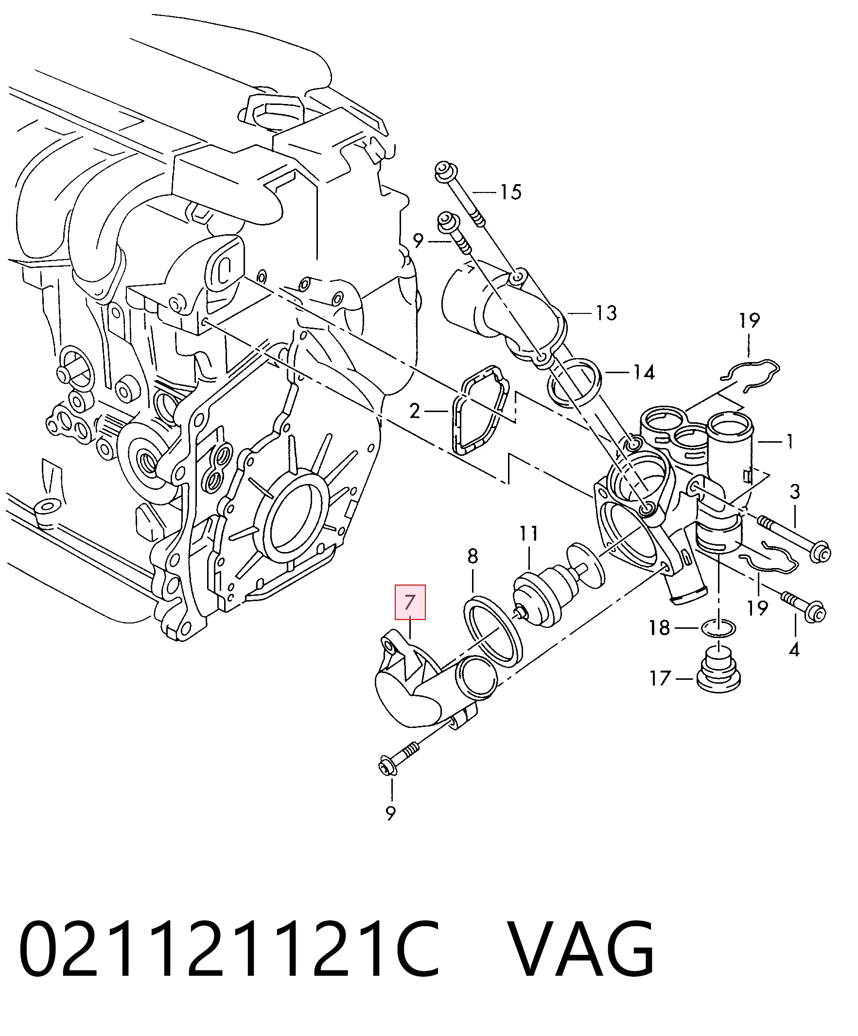 021121121C VAG Brida del sistema de refrigeración (triple unión)