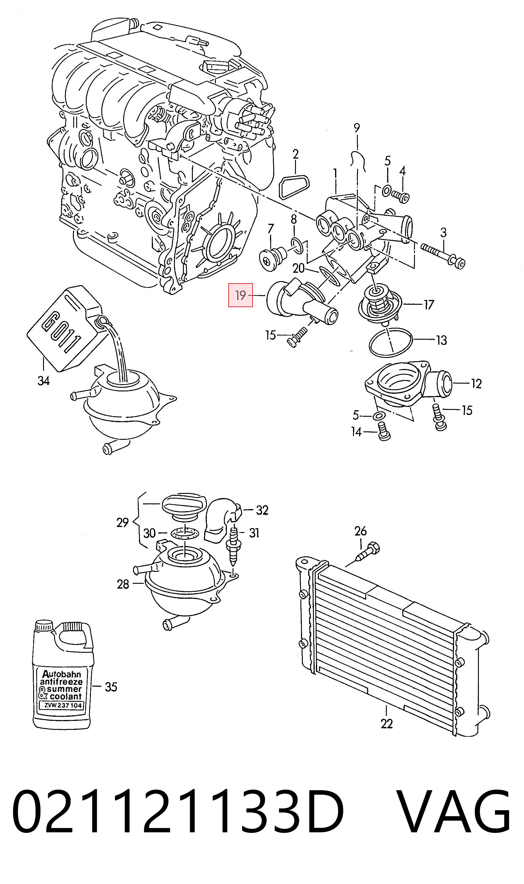021121133D VAG Brida del sistema de refrigeración (triple unión)