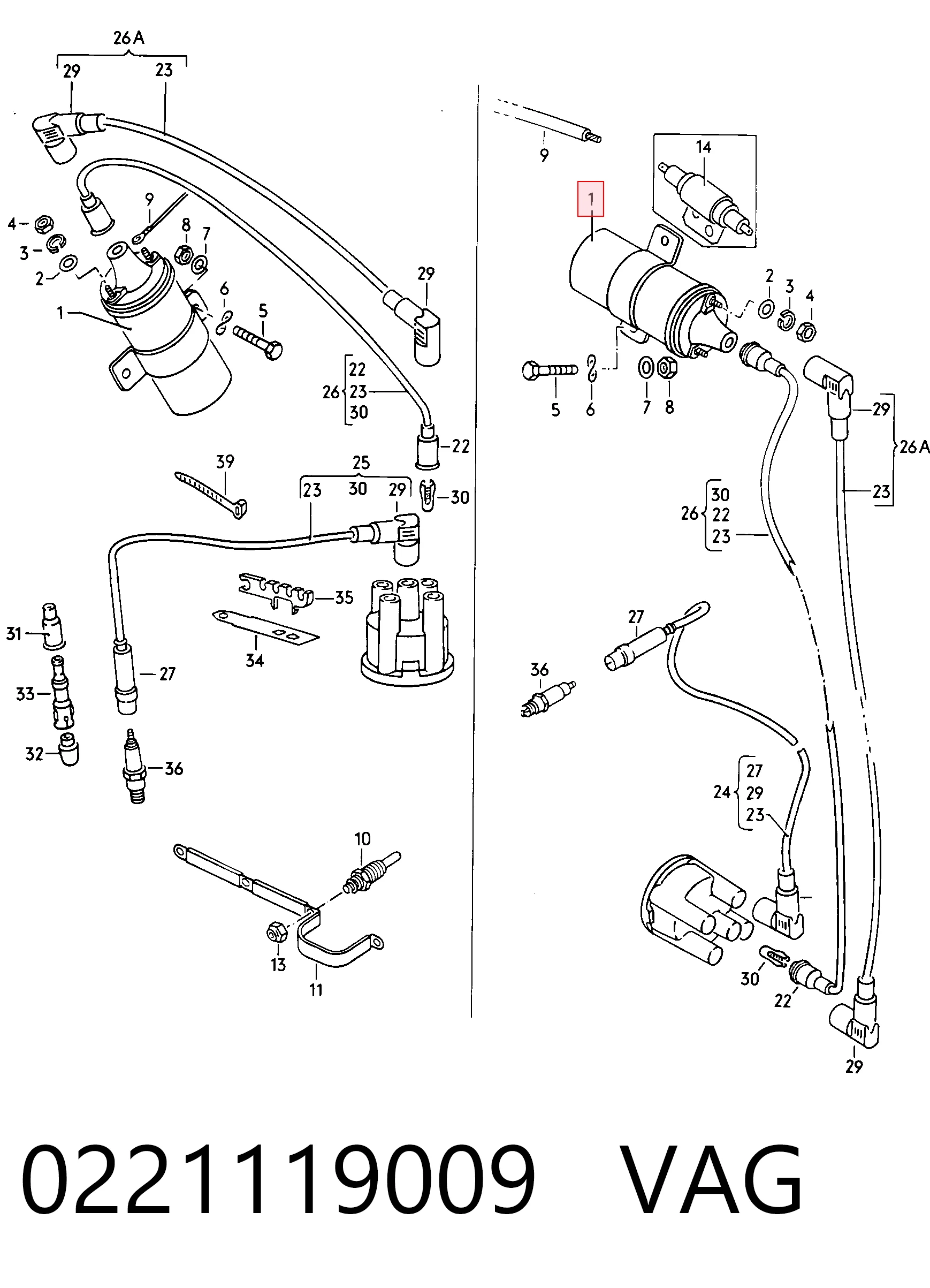 Bobina de encendido Mazda 022218100B