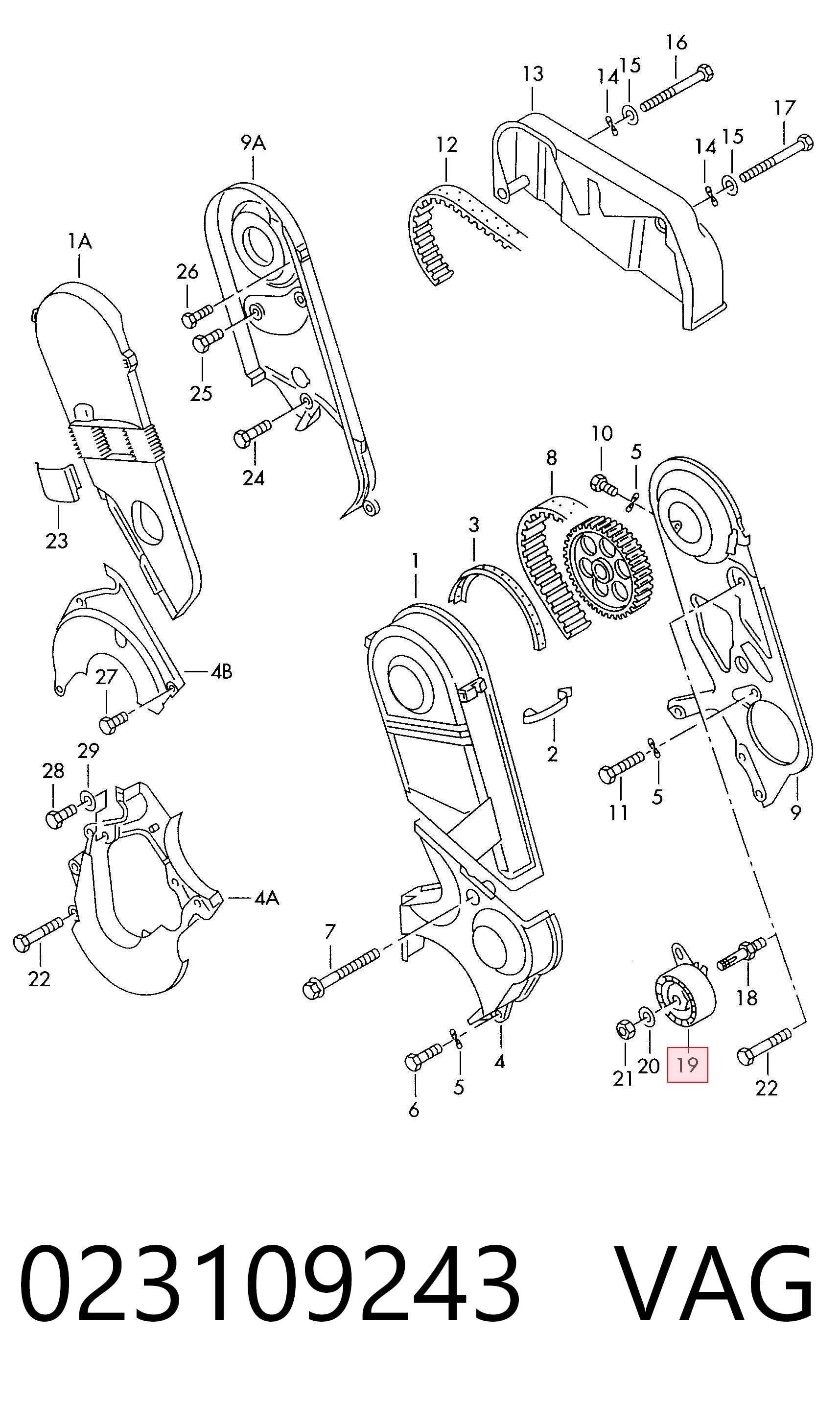 Rodillo tensor de la correa de distribución 023109243 VAG