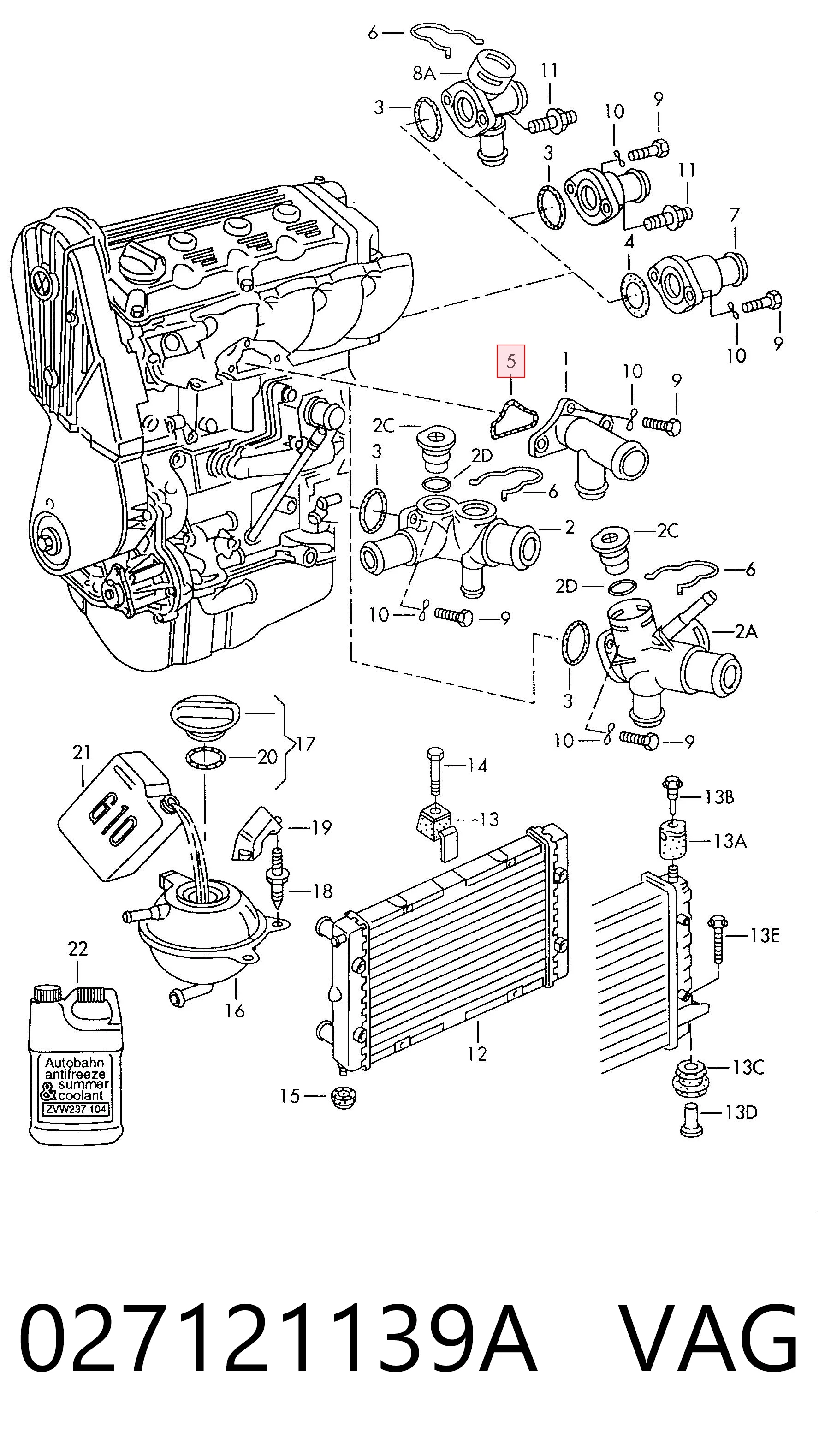 027121139A VAG Brida del sistema de refrigeración (triple unión)