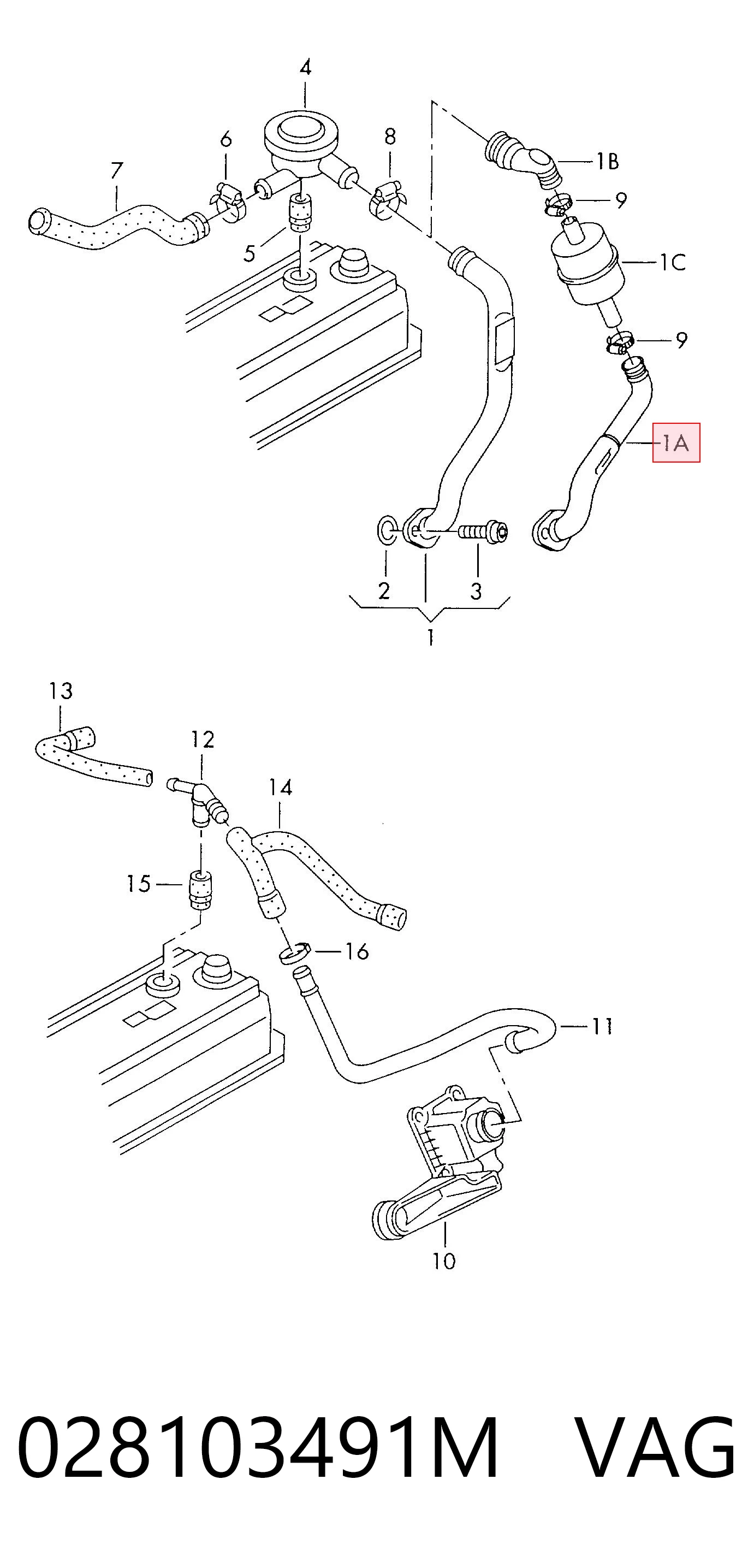 028103491M VAG Tubo del sistema de recirculación de gases de escape EGR