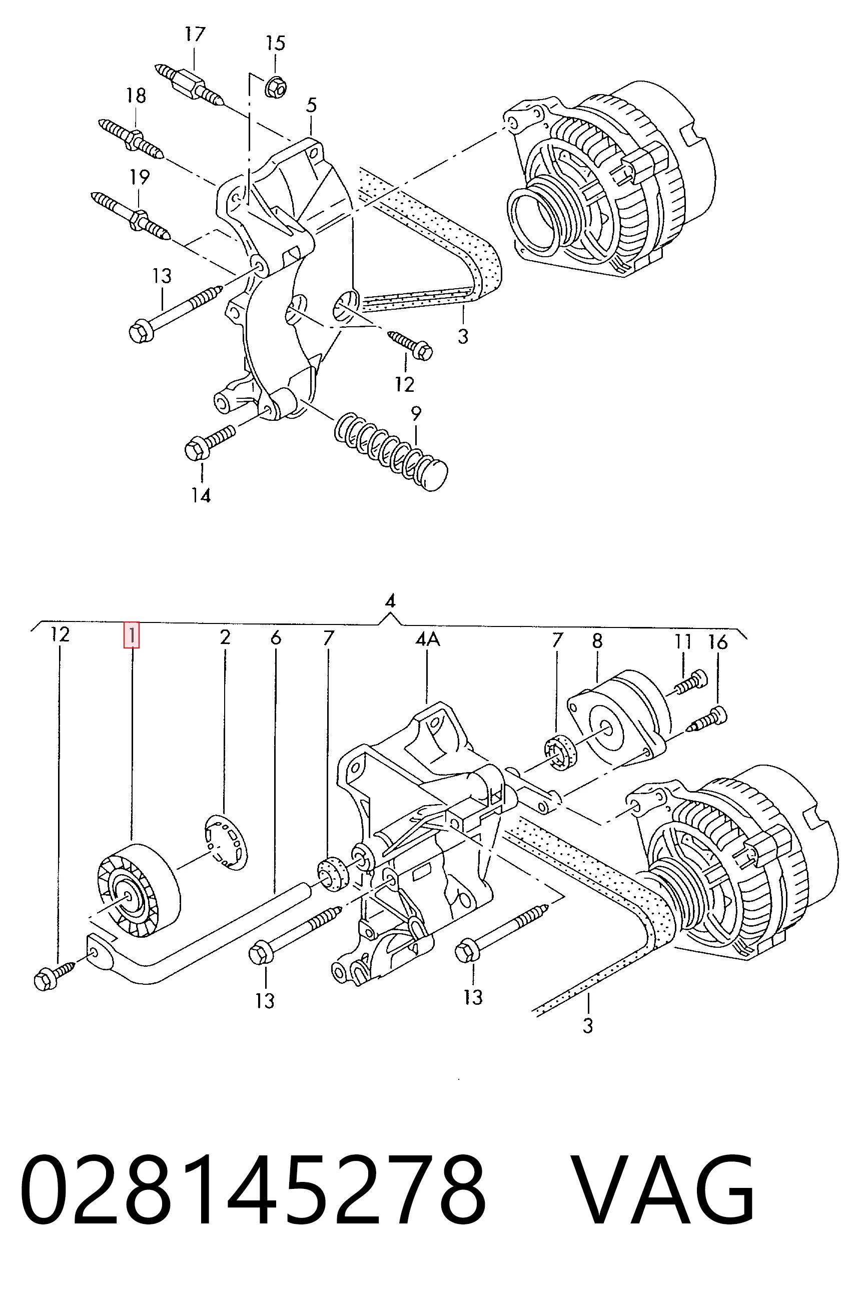 Rodillo tensor de la correa de transmisión 028145278 VAG