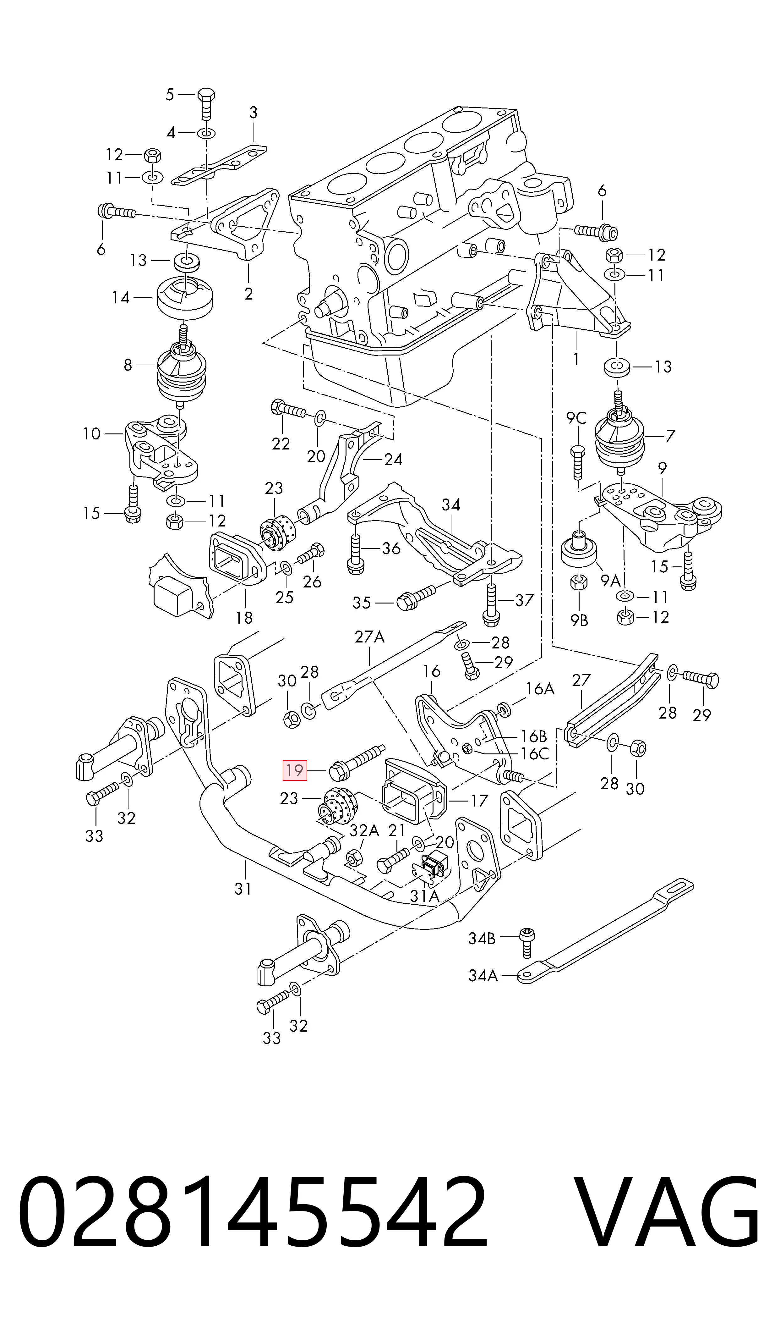 028145542 VAG Perno (espárrago) de la tapa delantera del motor