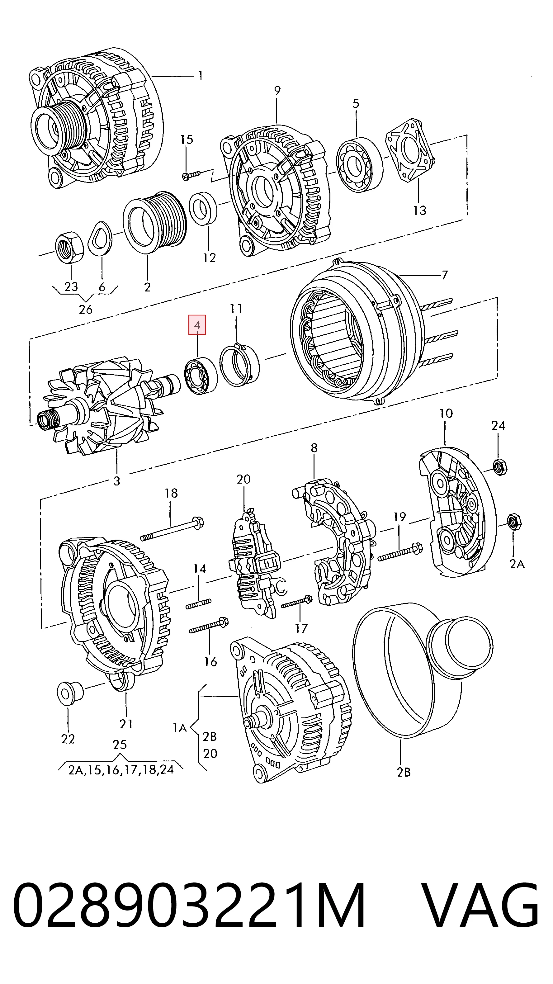 Cojinete de alternador Volkswagen Golf IV (1997-2008)