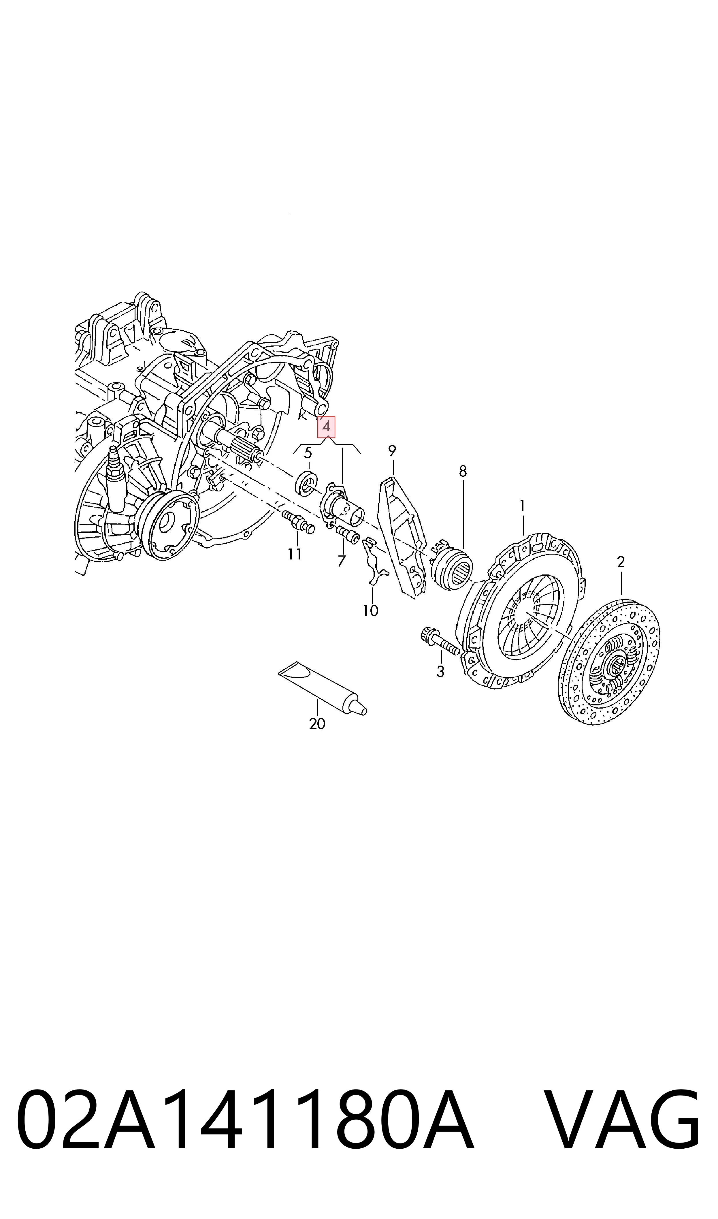 02A141180A VAG Guía del cojinete de desembrague