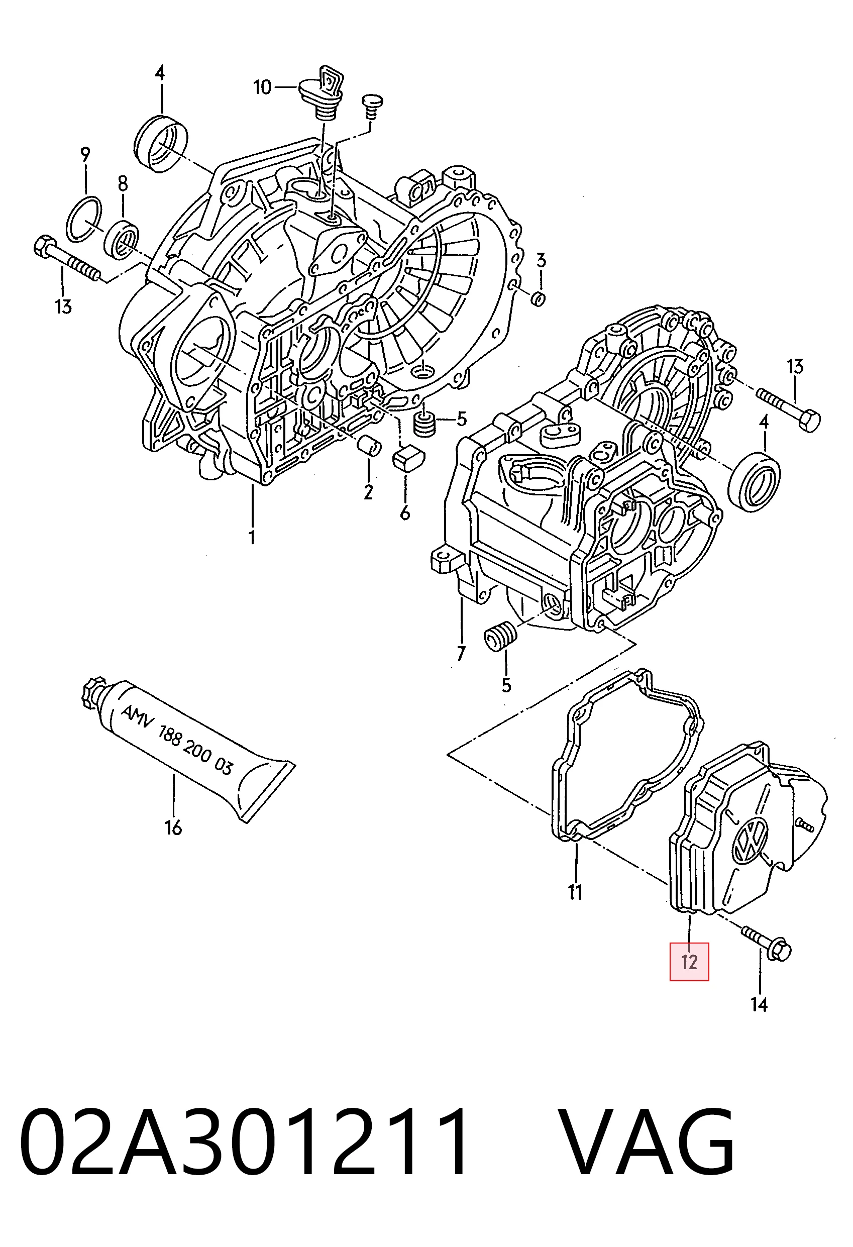 Tapa trasera de la caja de cambios 02A301211 VAG