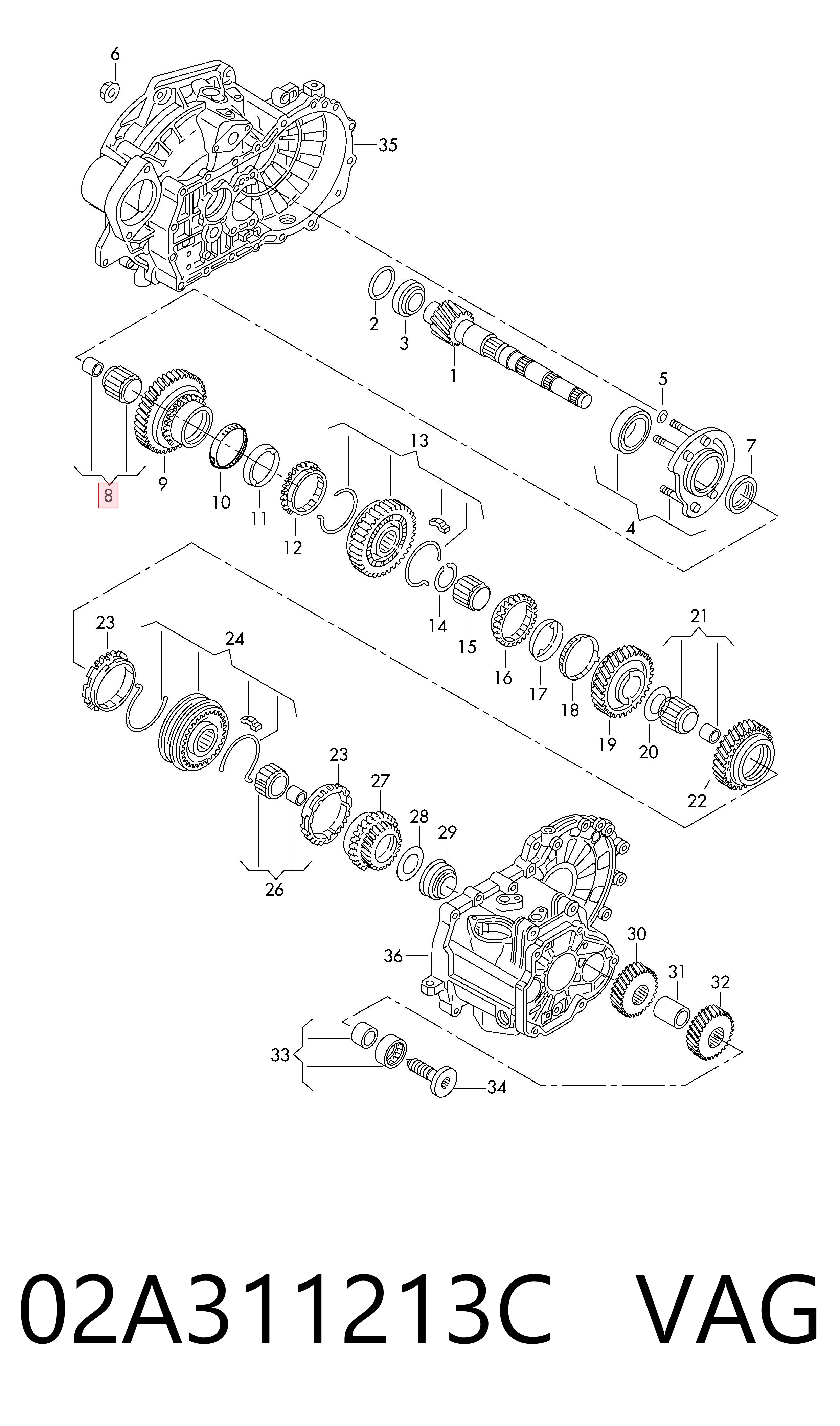 02A311213C VAG Cojinete de la transmisión