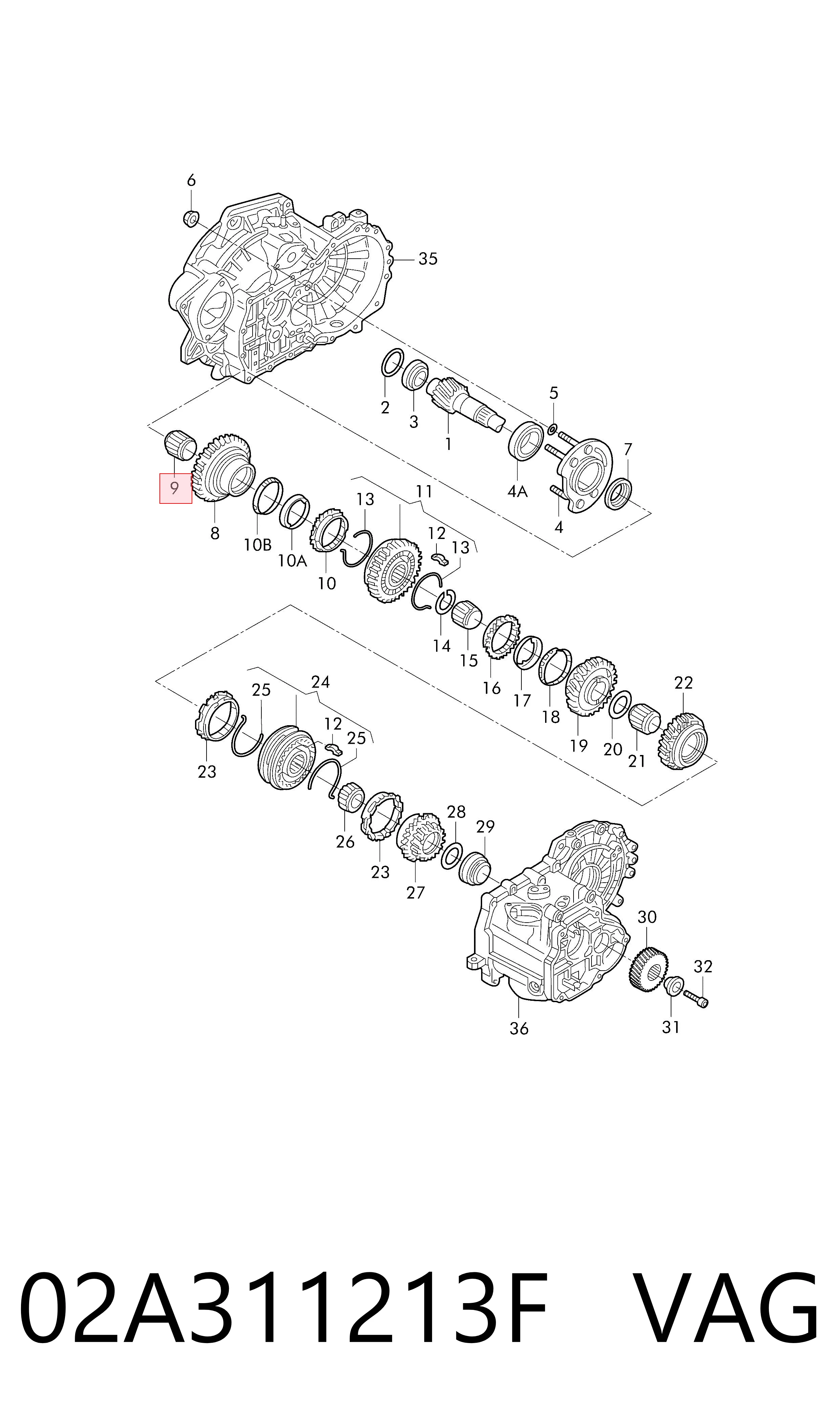 Rodamiento de la caja de cambios 02A311213F VAG