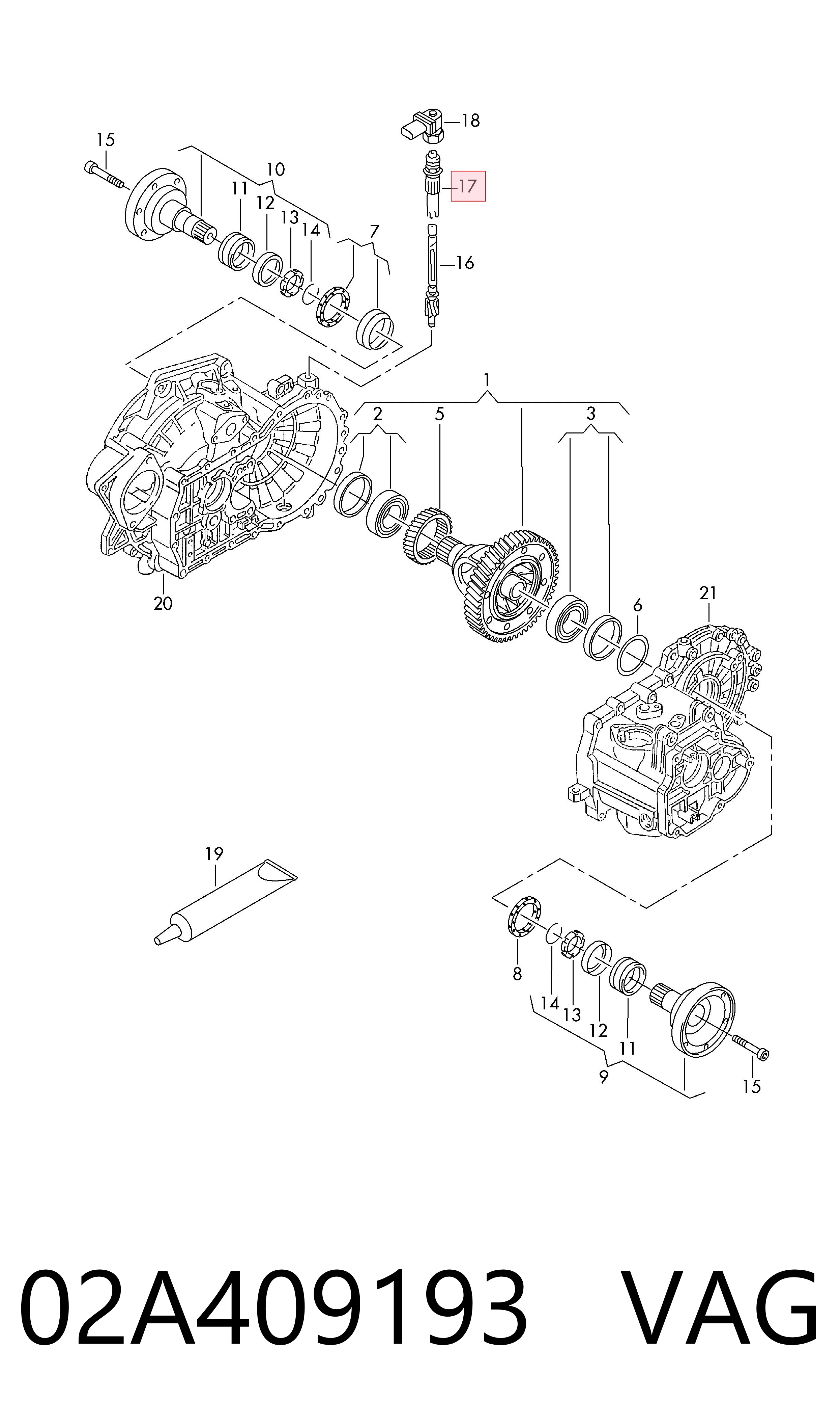 02A409193 VAG Guía del engranaje impulsado del velocímetro