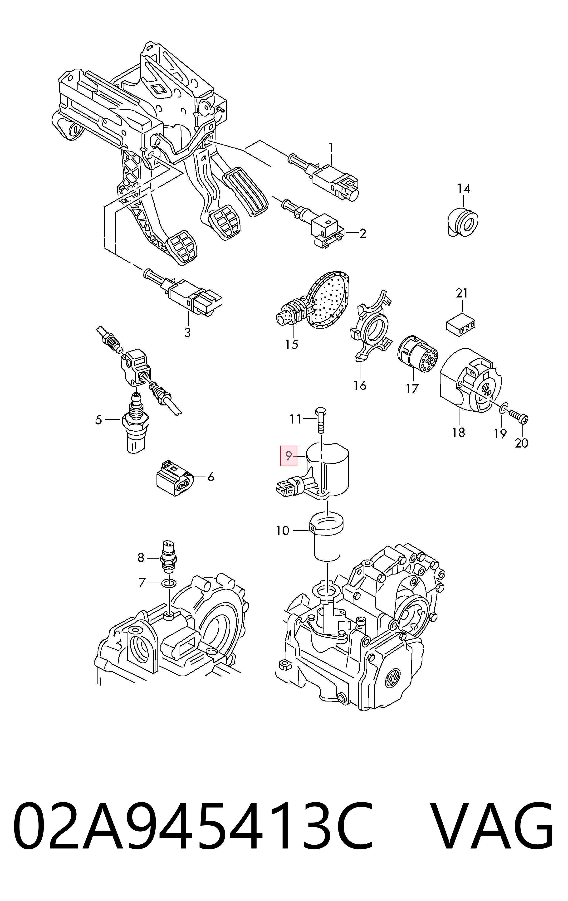 02A945413C VAG Interruptor de marcha atras