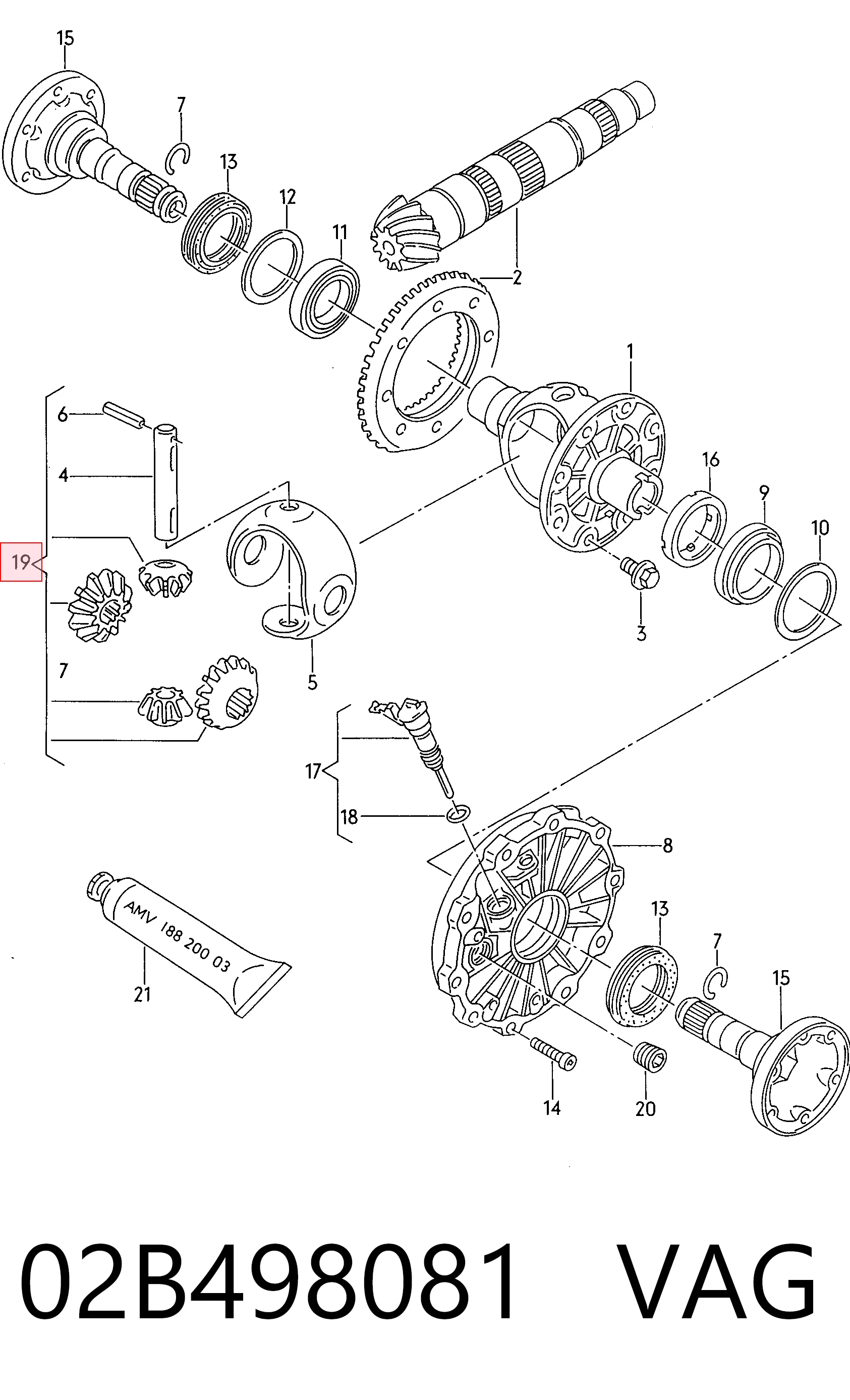 Eje de satélites del diferencial delantero 02B498081 VAG