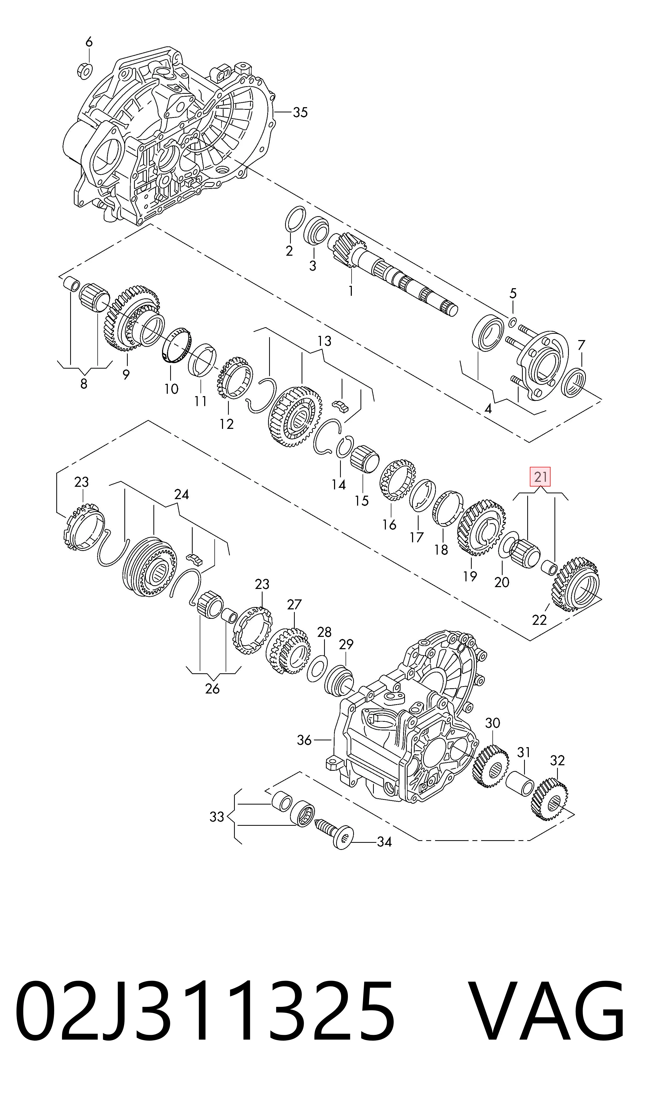 Rodamiento caja de cambios 02J311325 VAG