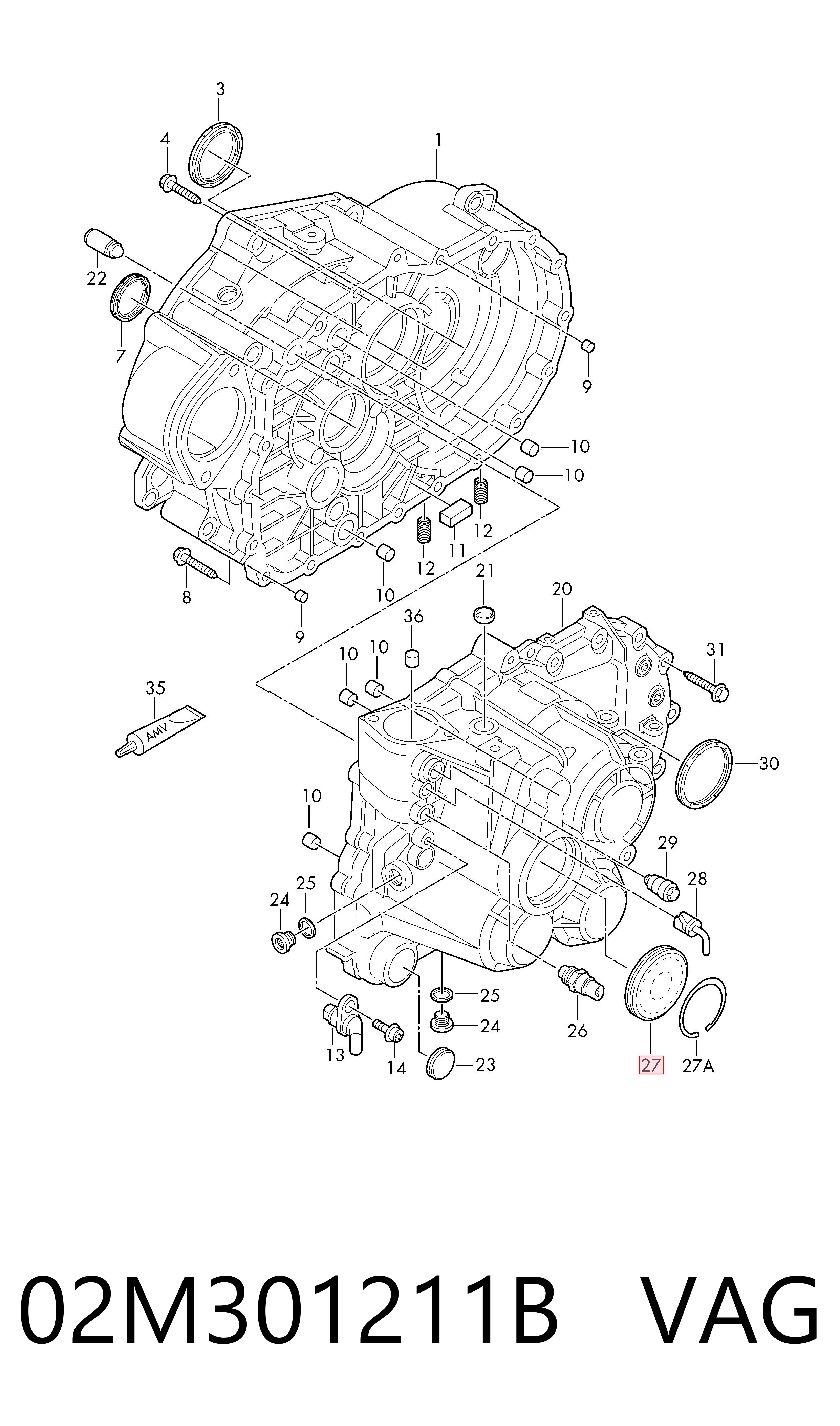 02M301211B VAG Tapa trasera de la caja de cambios