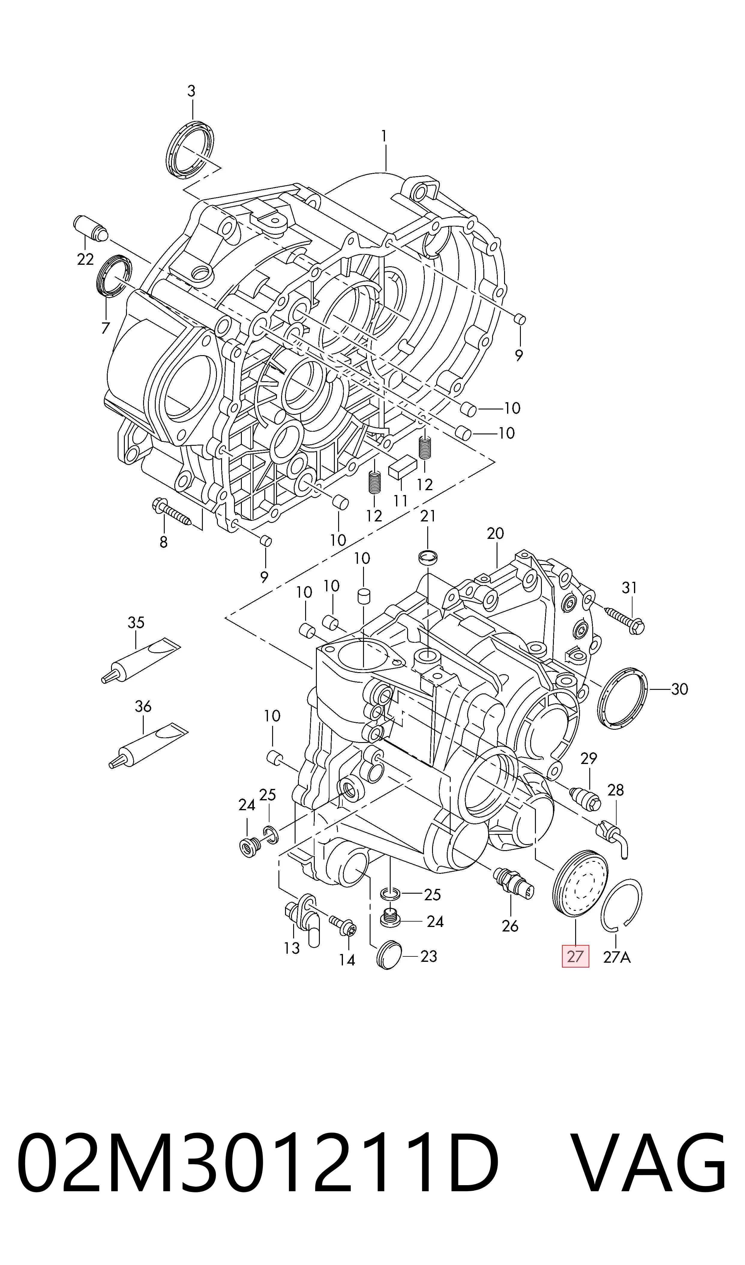 02M301211D VAG Tapa trasera de la caja de cambios