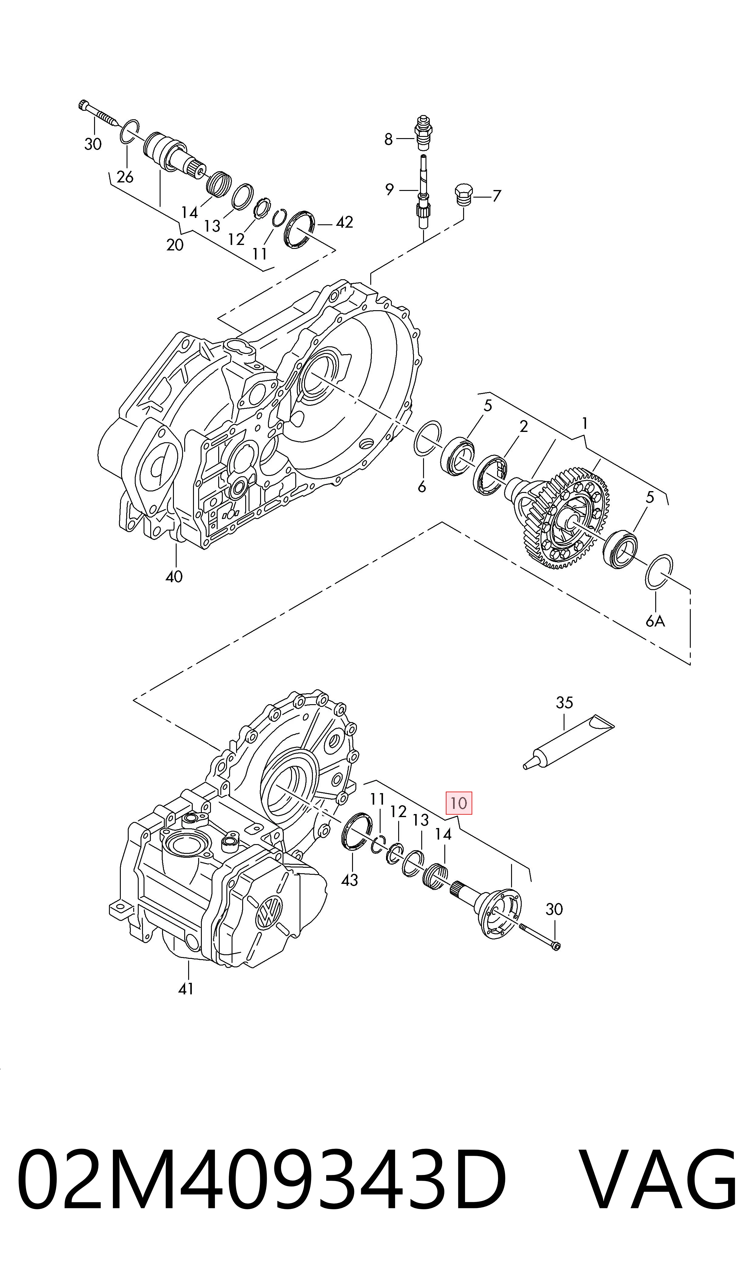 02M409343D VAG Árbol de transmisión intermedio