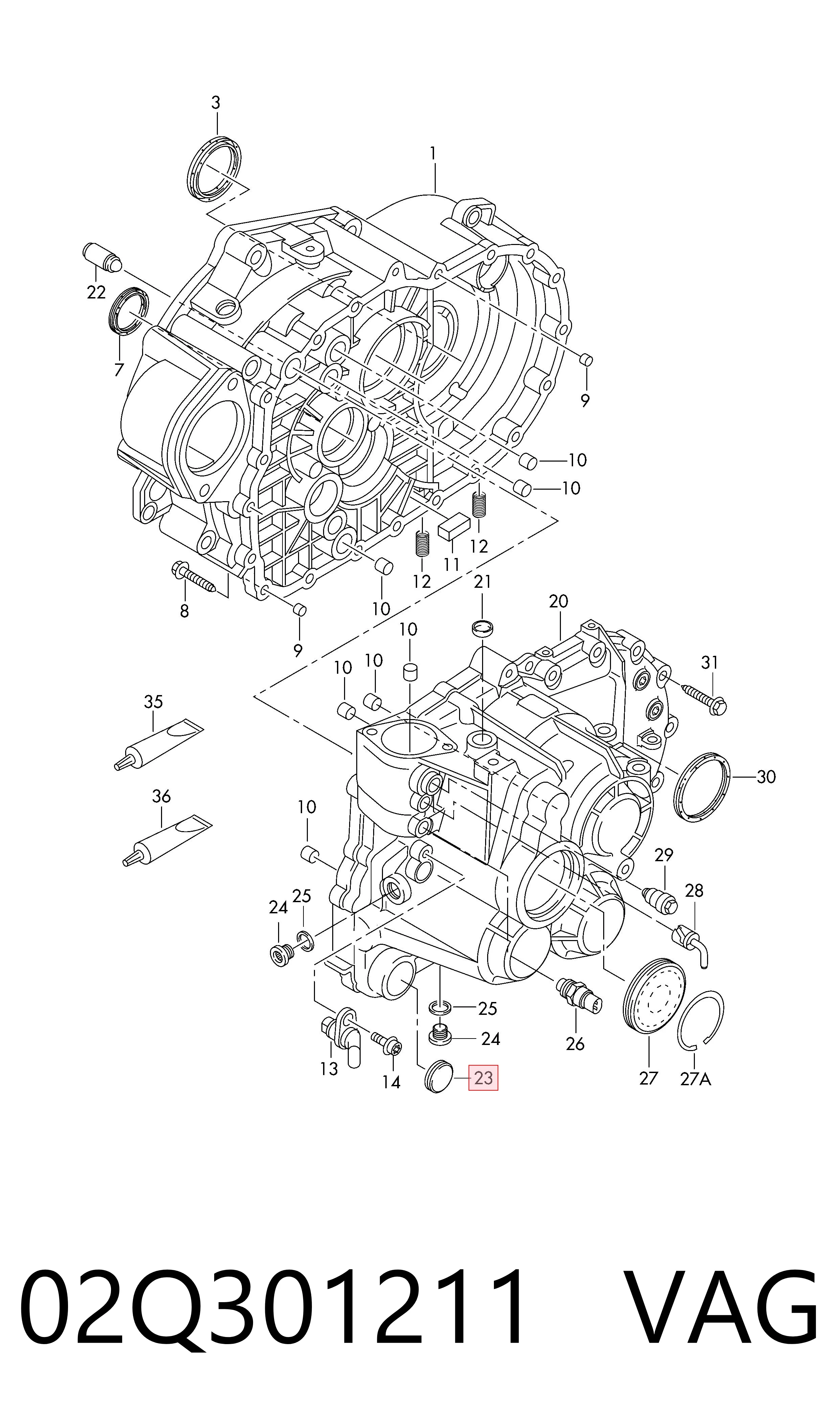 02Q301211 VAG Tapa trasera de la caja de cambios