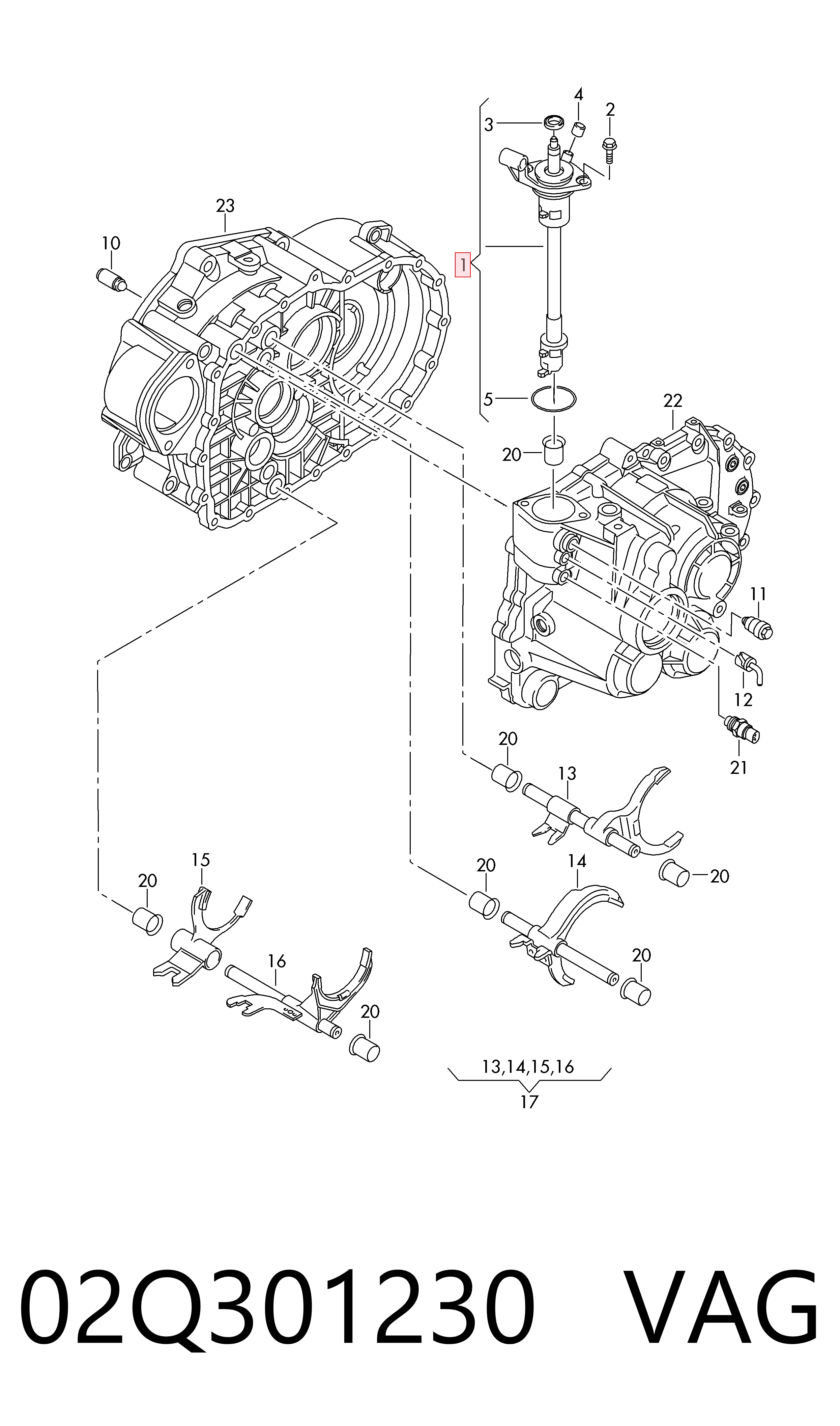 Mecanismo selector de marchas 02Q301230 VAG