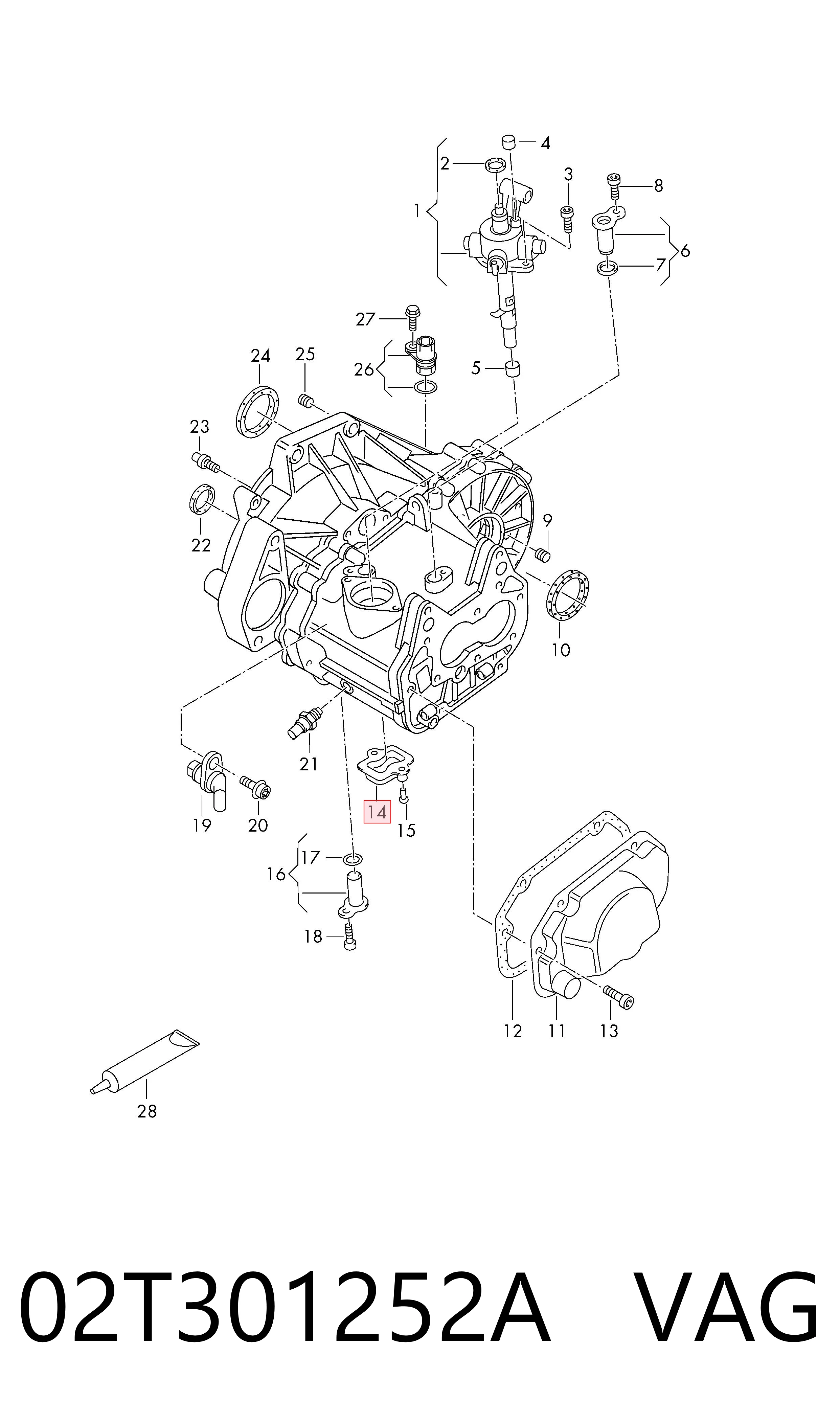 Tapa trasera de la caja de cambios 02T301252A VAG