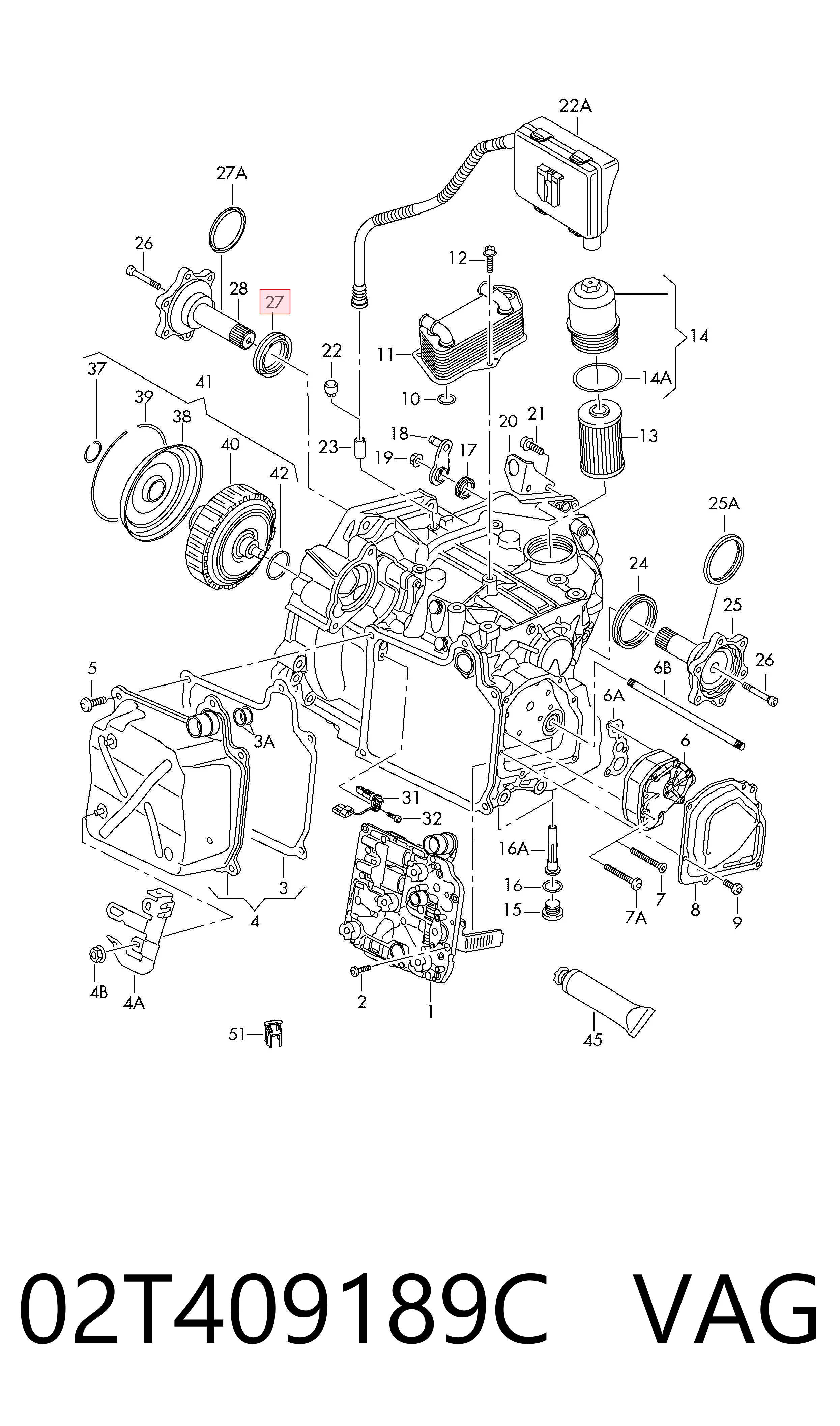 Retén del diferencial del eje delantero 02T409189C VAG