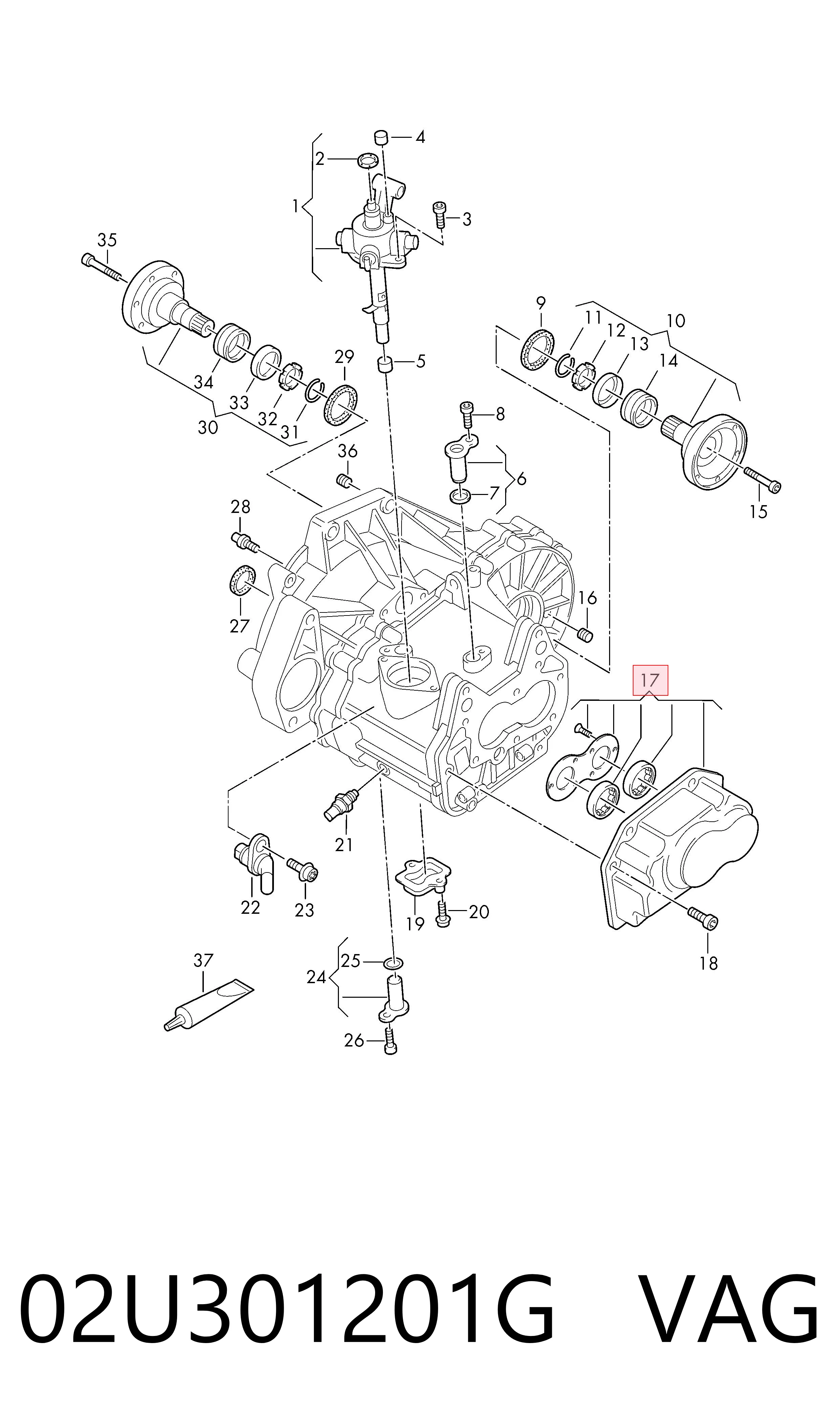 02U301201G VAG Tapa trasera de la caja de cambios