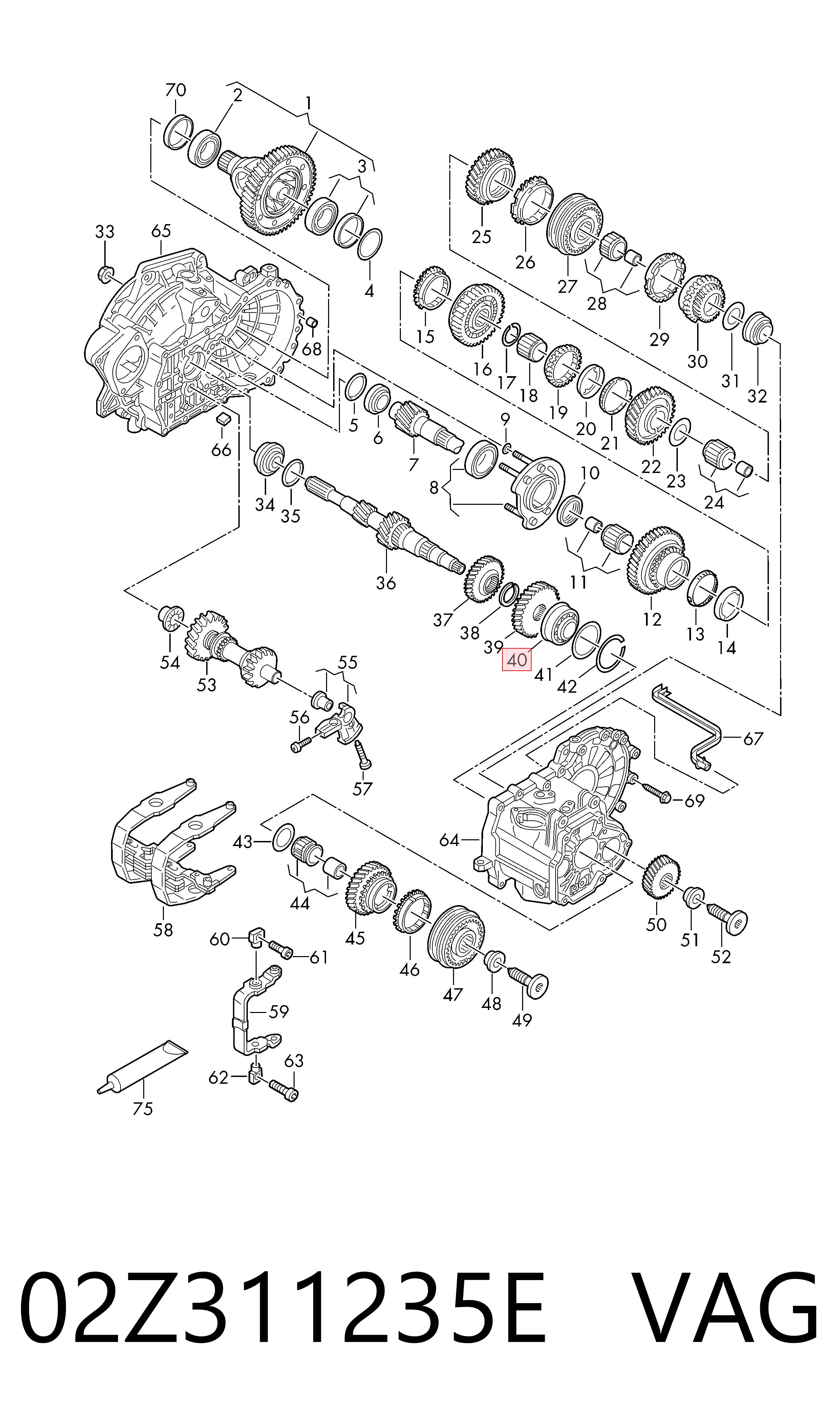 Cojinete, caja de cambios 02Z311235E VAG