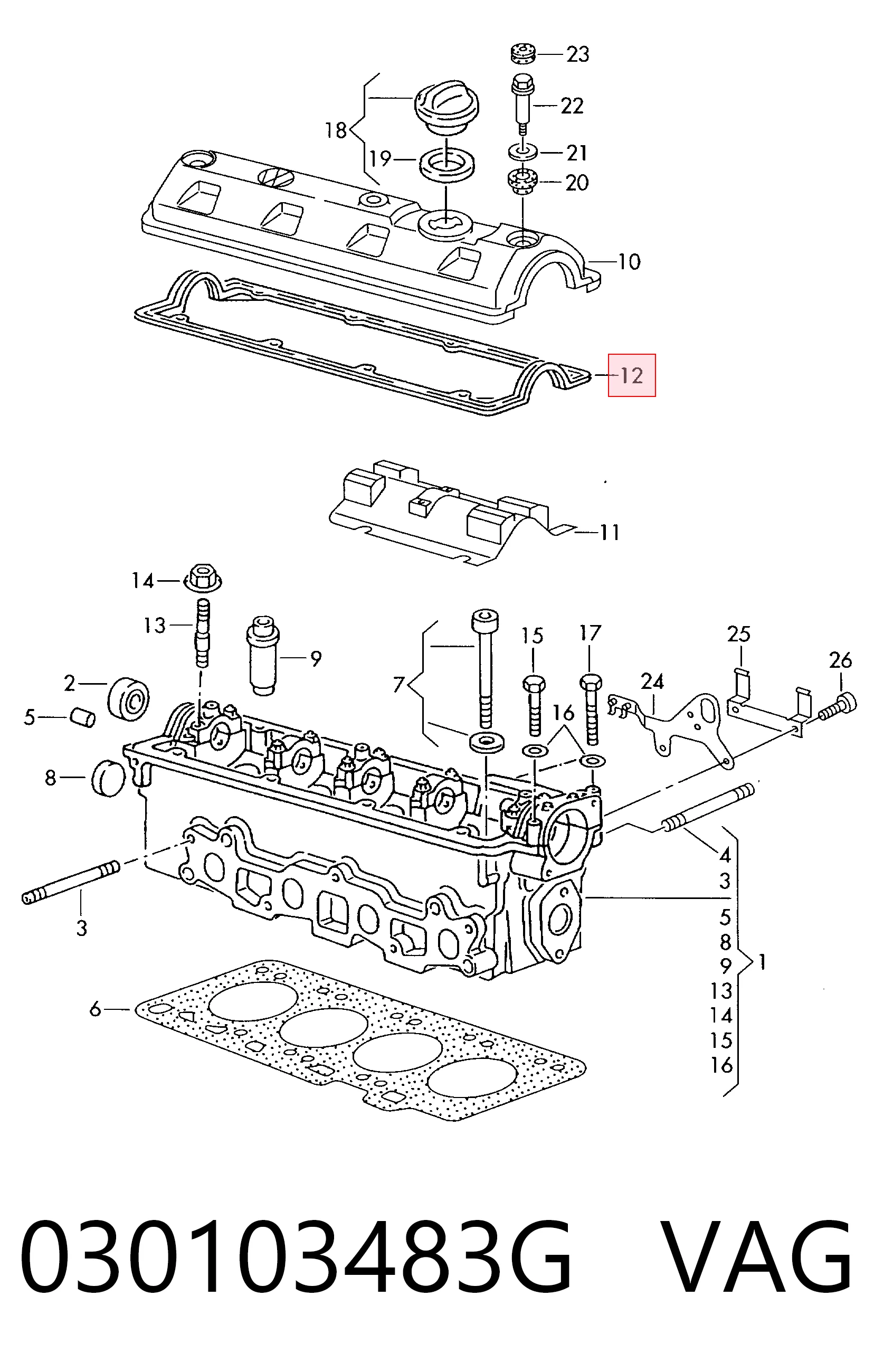 Junta tapa de balancines para Volkswagen Jetta 19E, 1G2, 165, 167