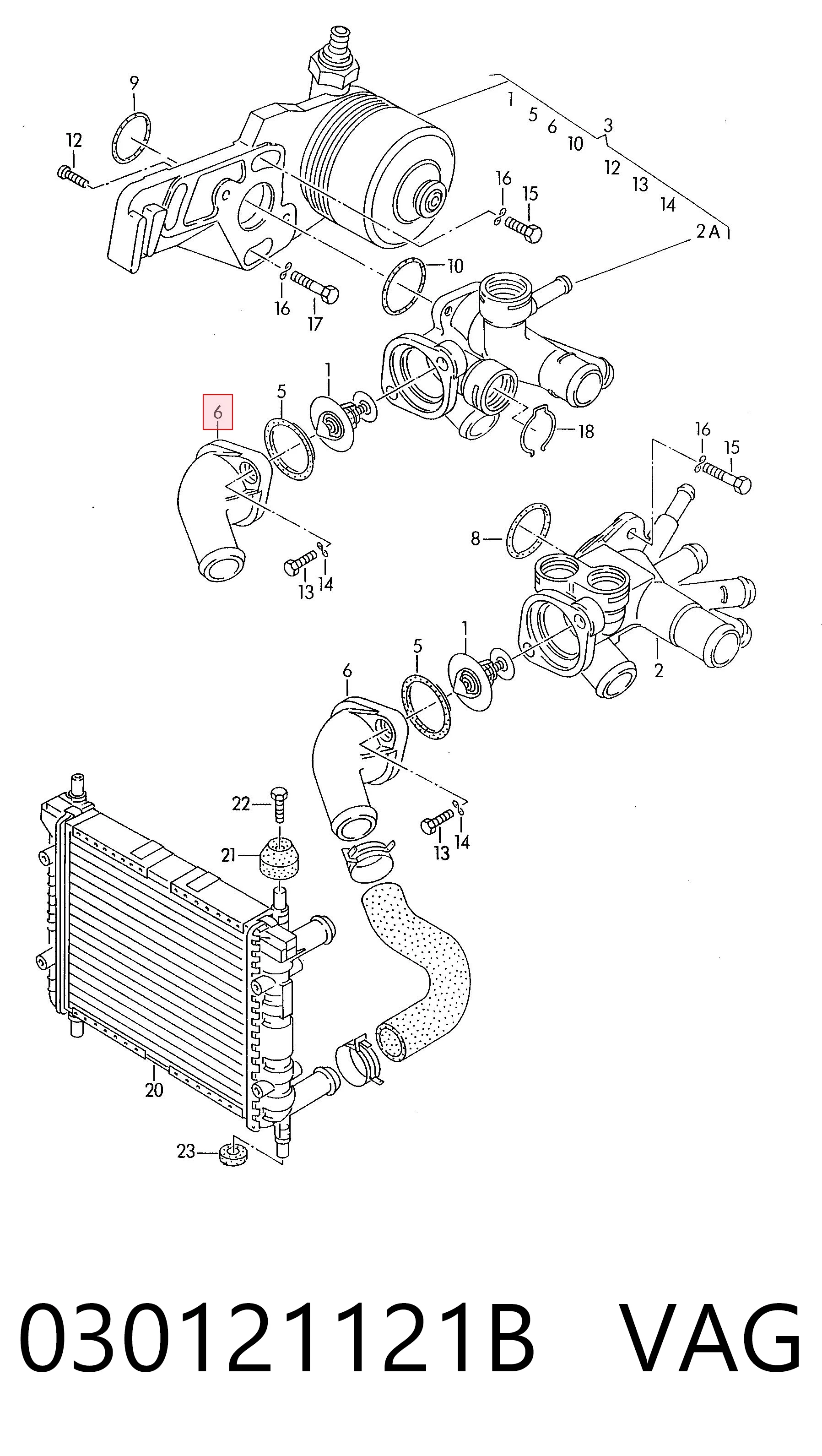 030121121B VAG Brida del sistema de refrigeración (triple unión)