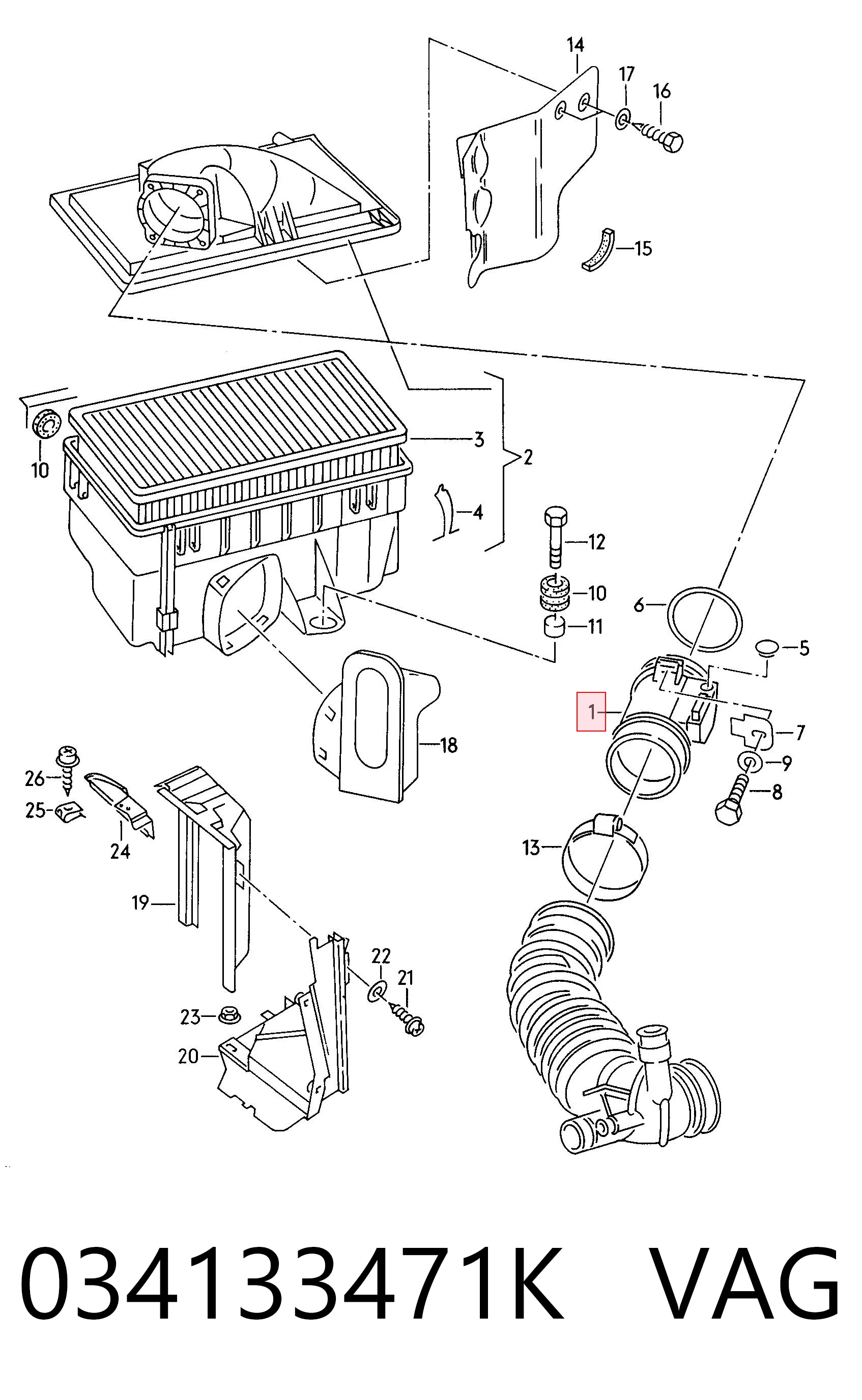 Sensor de flujo de masa de aire 034133471K VAG