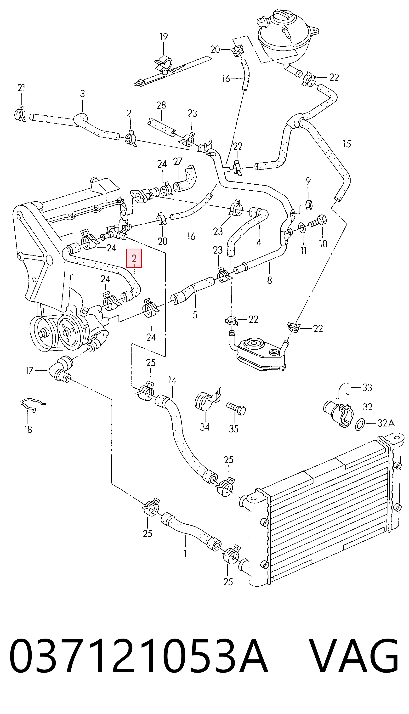 Manguera (tubo) del sistema de refrigeración 037121053A VAG