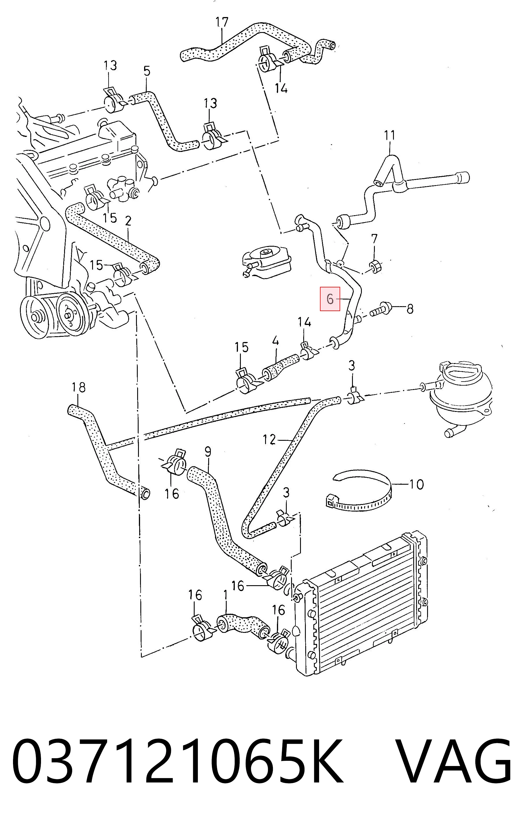 Manguera (tubo) del sistema de refrigeración 037121065K VAG