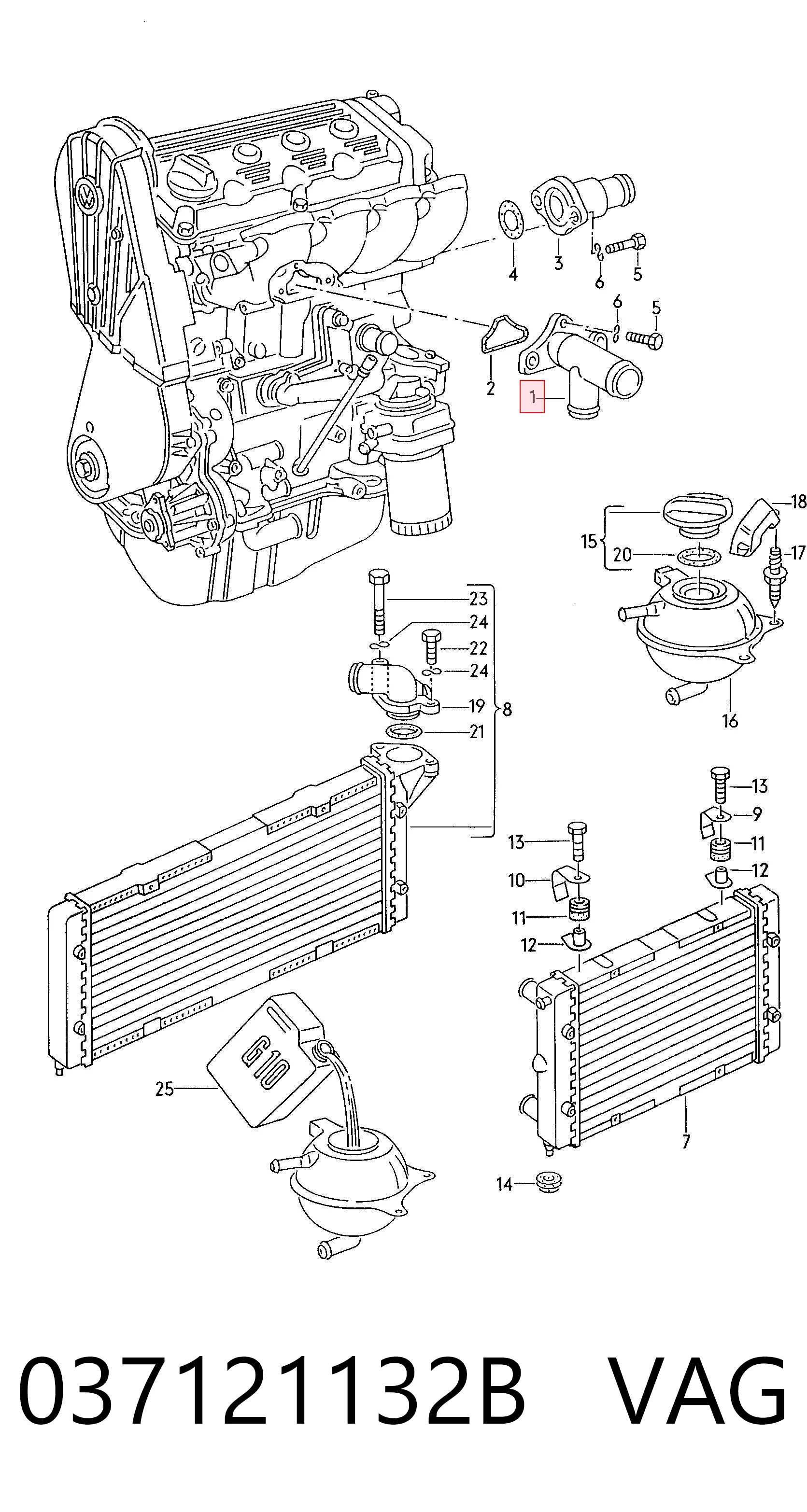 037121132B VAG Brida del sistema de refrigeración (triple unión)
