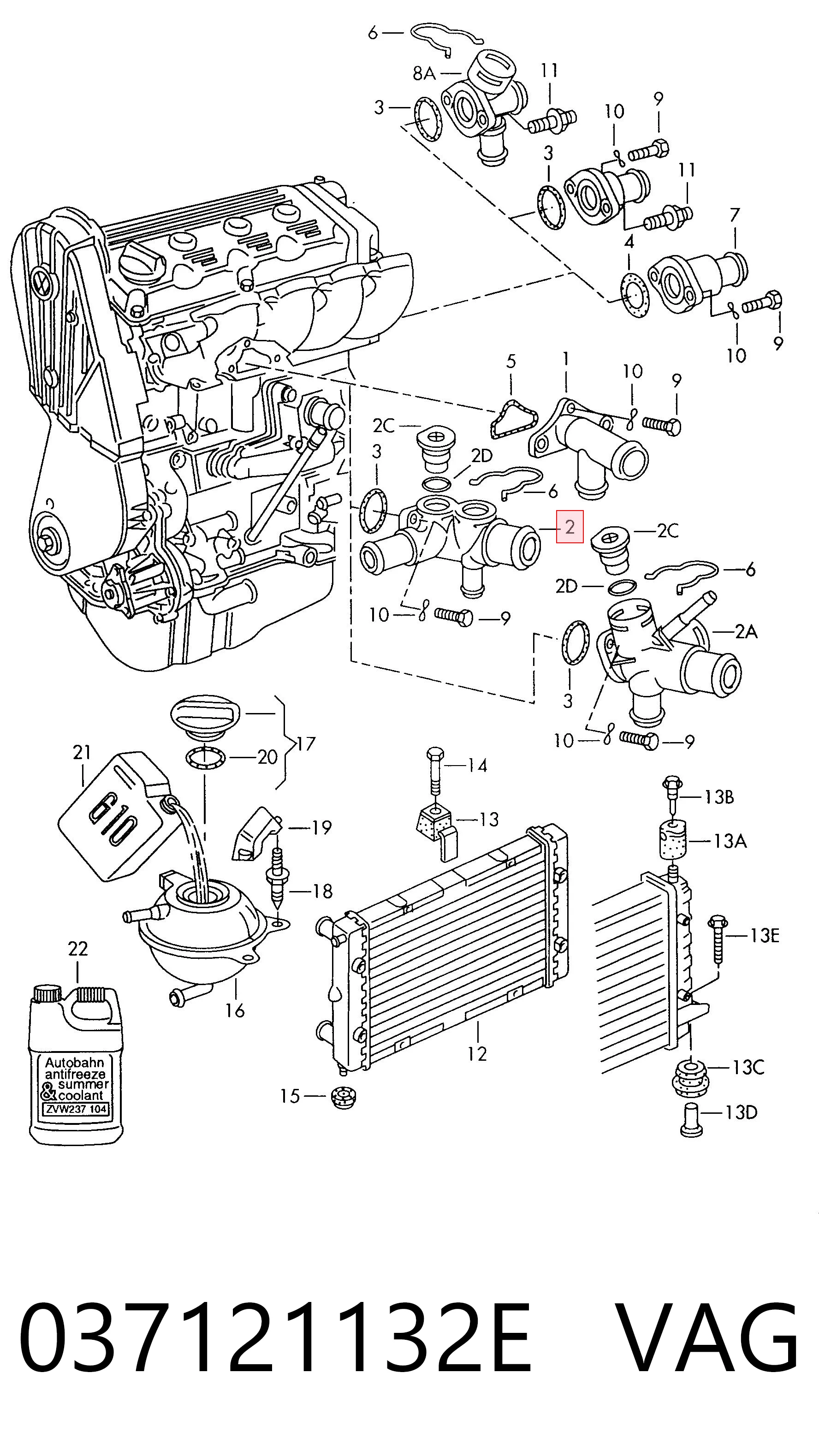 037121132E VAG Brida del sistema de refrigeración (triple unión)
