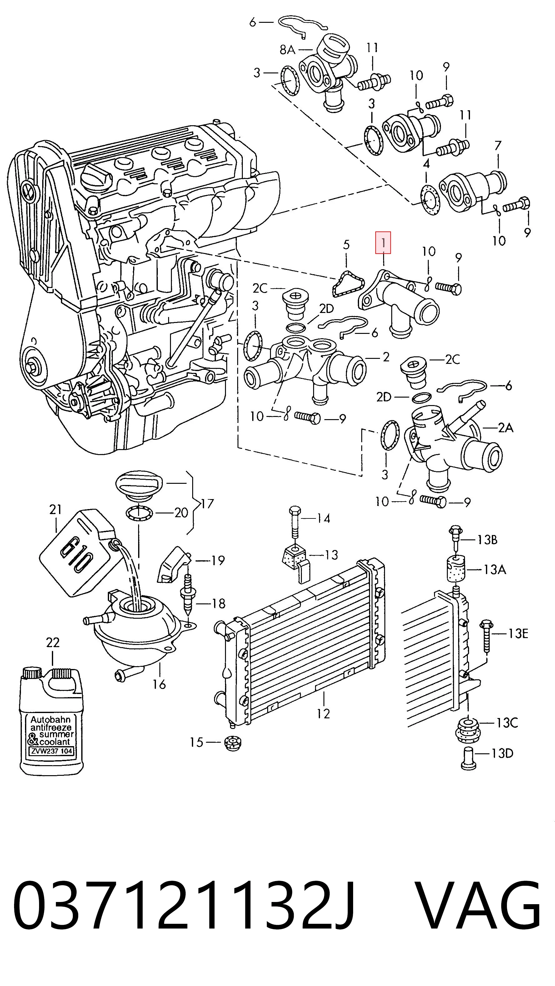 Brida del sistema de refrigeración (triple unión) 037121132J VAG
