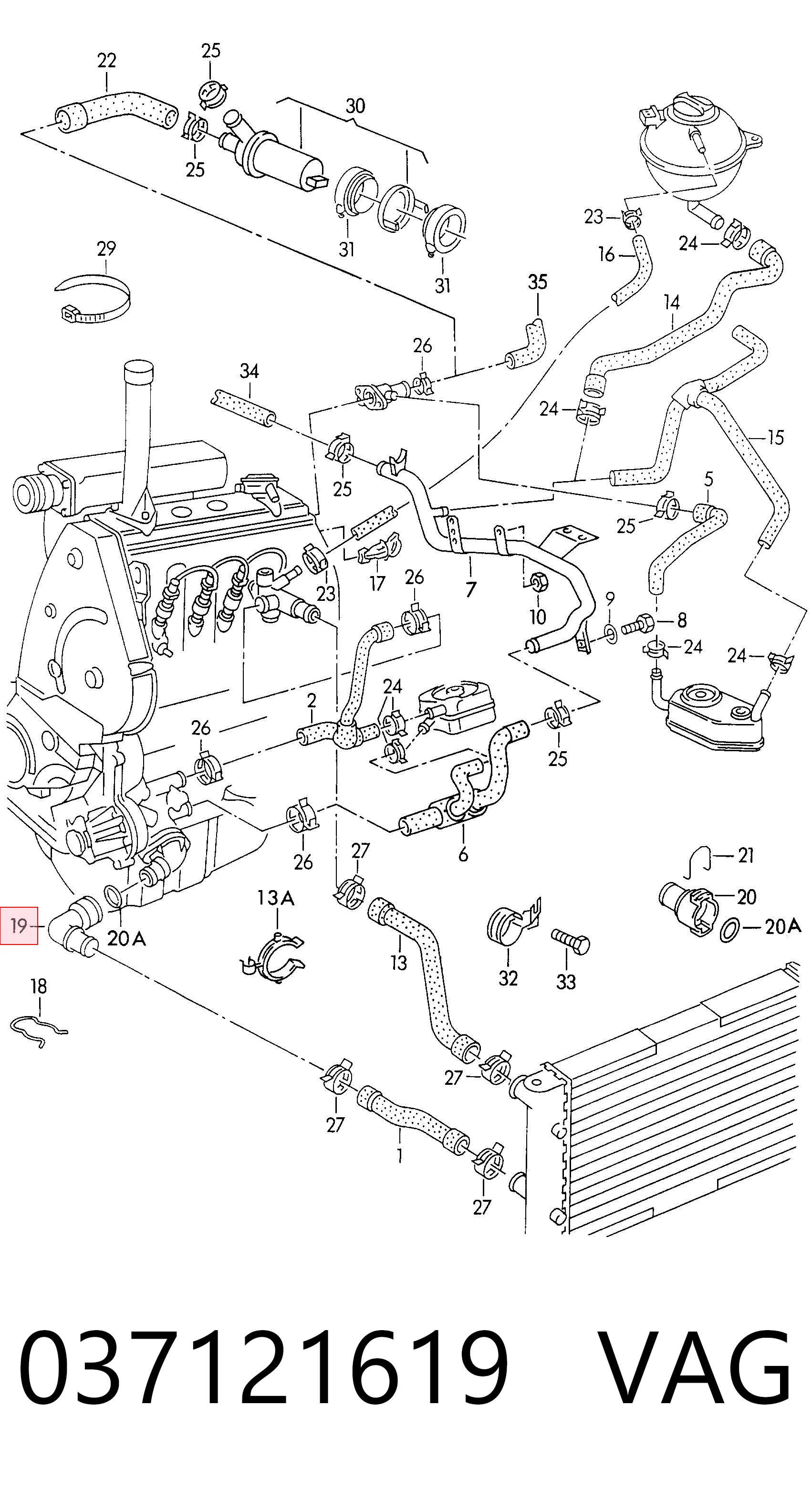 037121619 VAG Brida del sistema de refrigeración (triple unión)