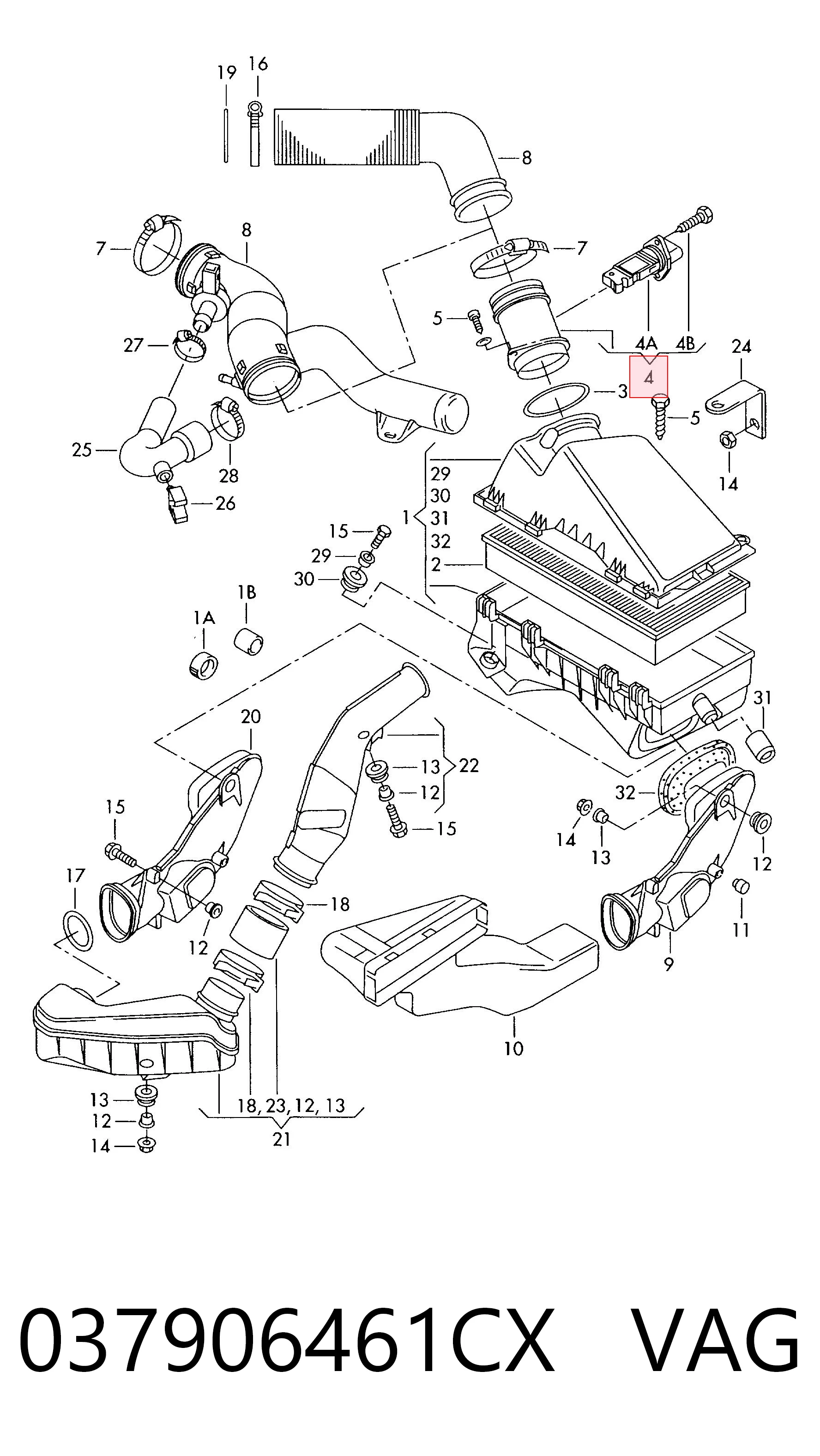 037906461CX VAG Sensor de flujo de aire
