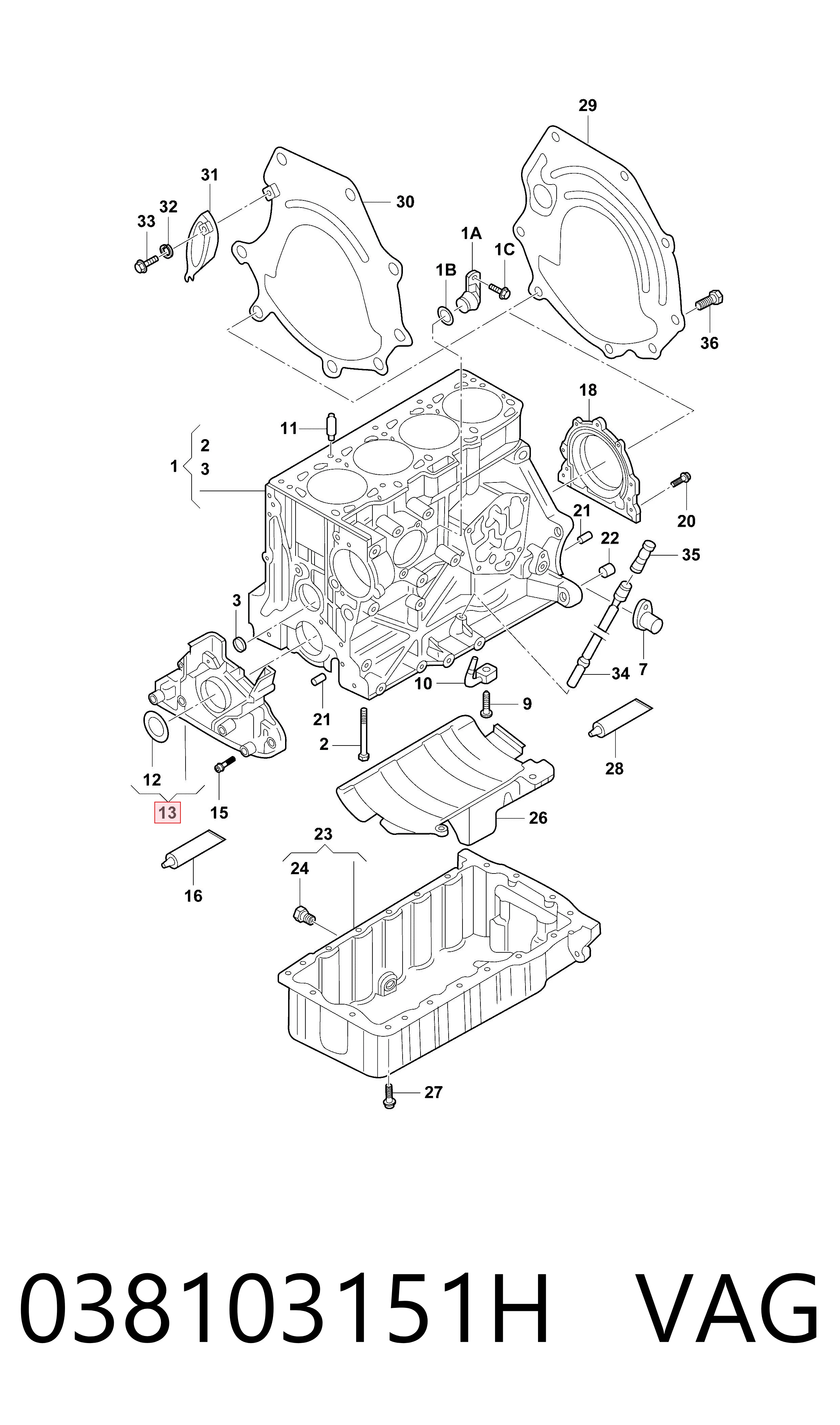 038103151H VAG Tapa delantera del motor
