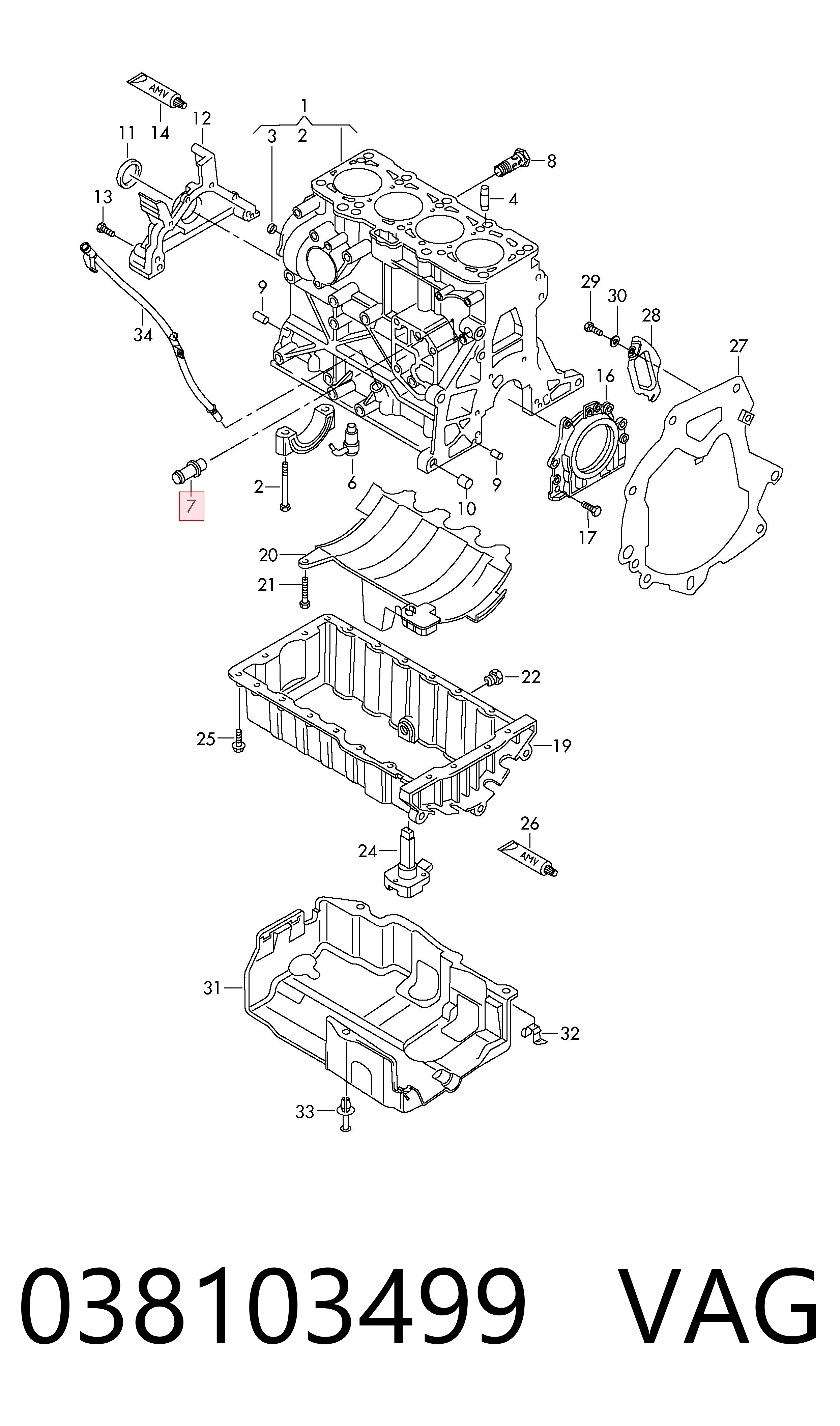 038103499 VAG Brida del sistema de refrigeración (triple unión)