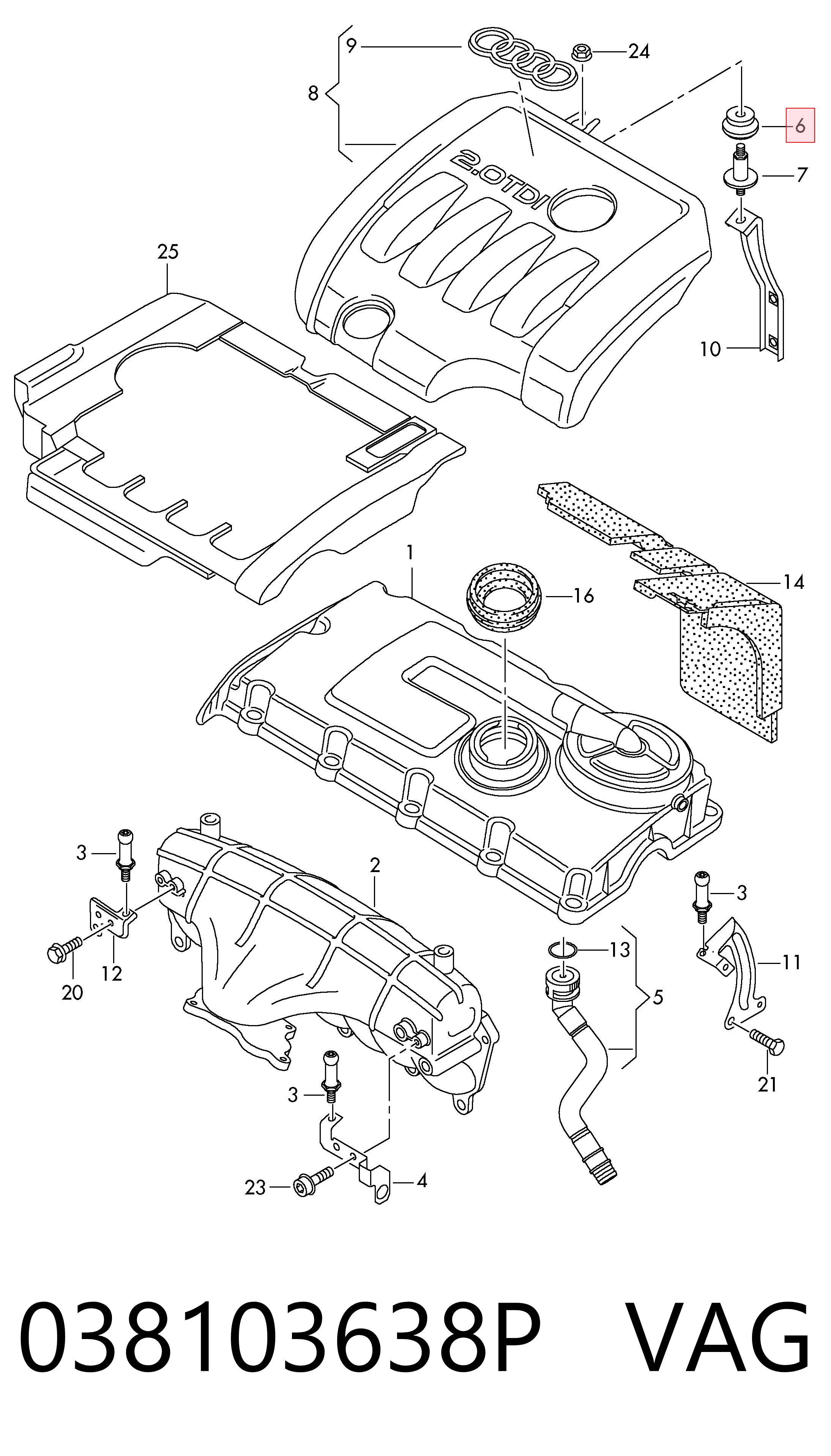 038103638P VAG Cojín de la tapa decorativa del motor