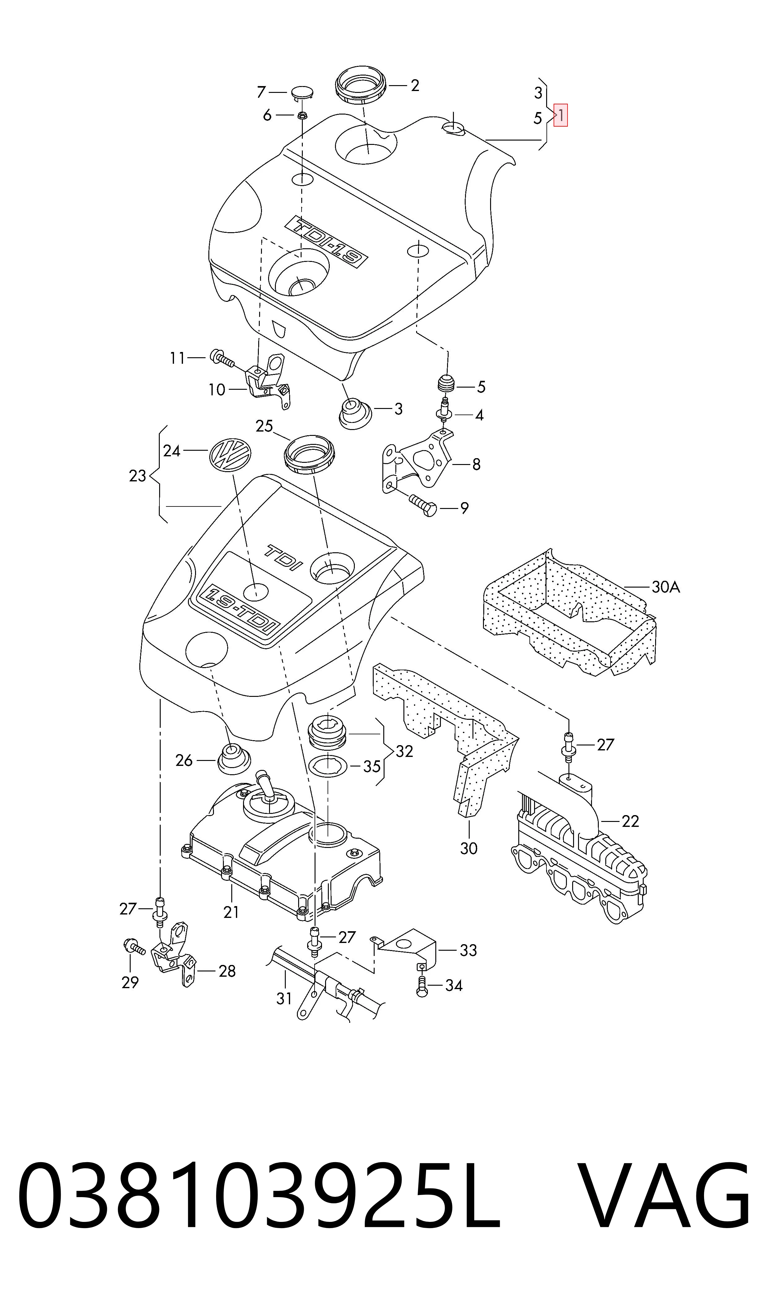 Tapa del motor decorativa para Volkswagen Caddy II 9K9
