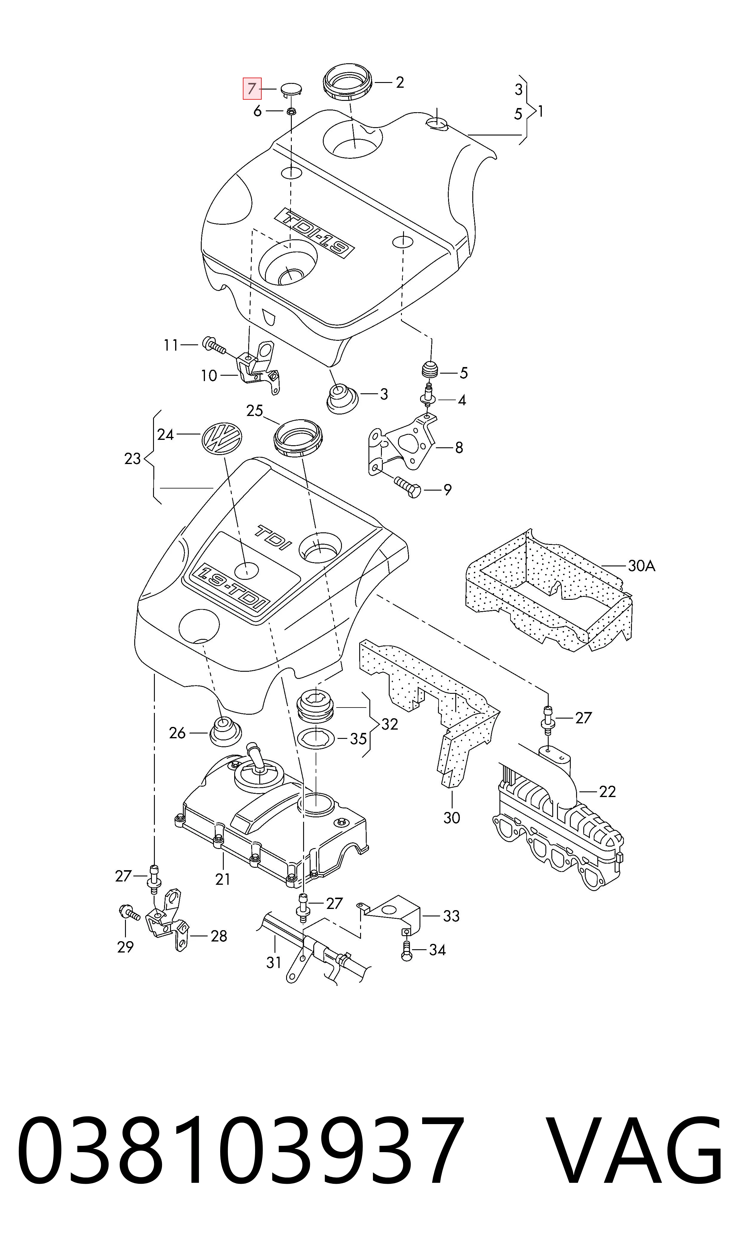 Clip de la tapa decorativa del motor 038103937 VAG