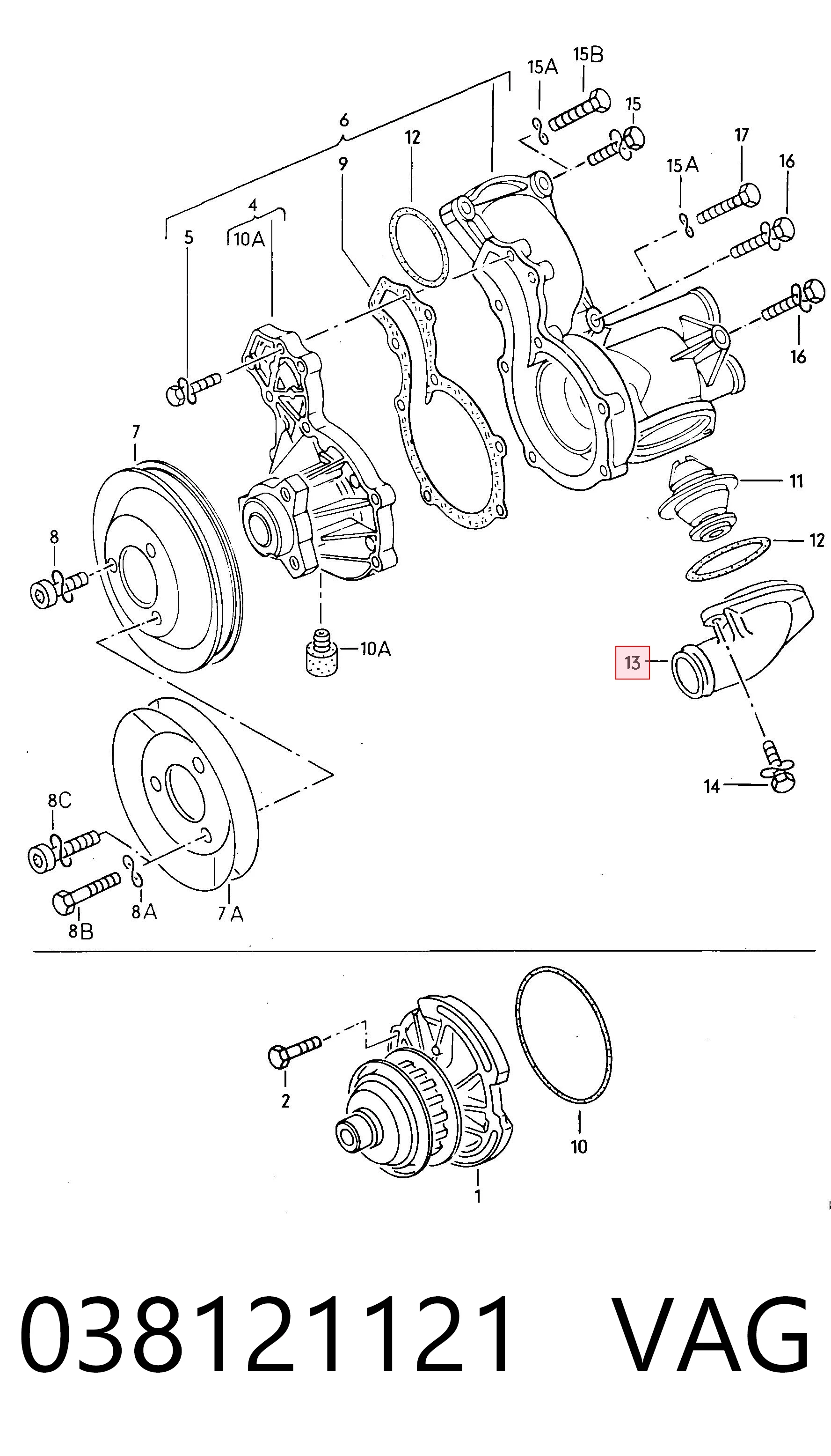 038121121 VAG Brida del sistema de refrigeración (triple unión)