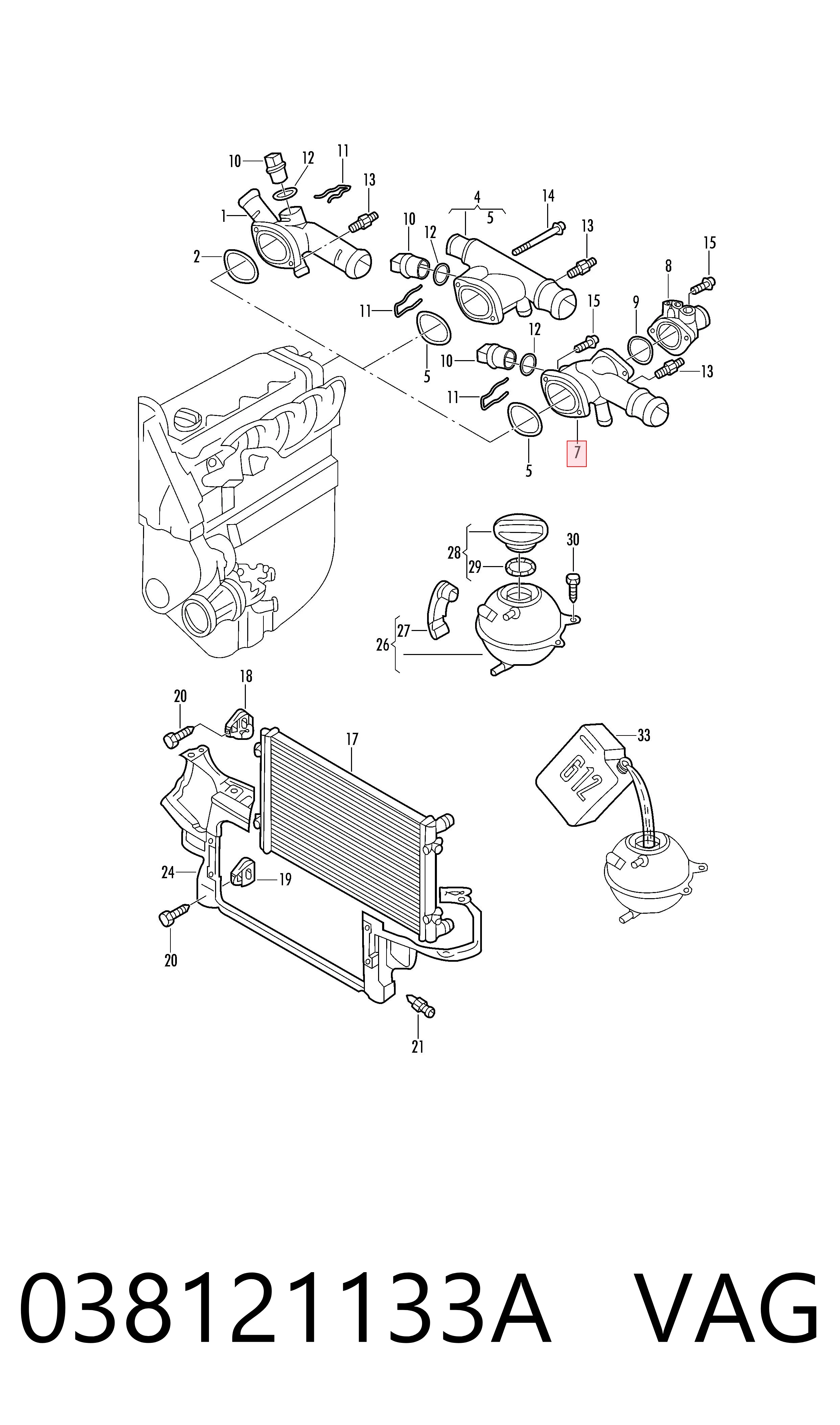 038121133A VAG Brida del sistema de refrigeración (triple unión)