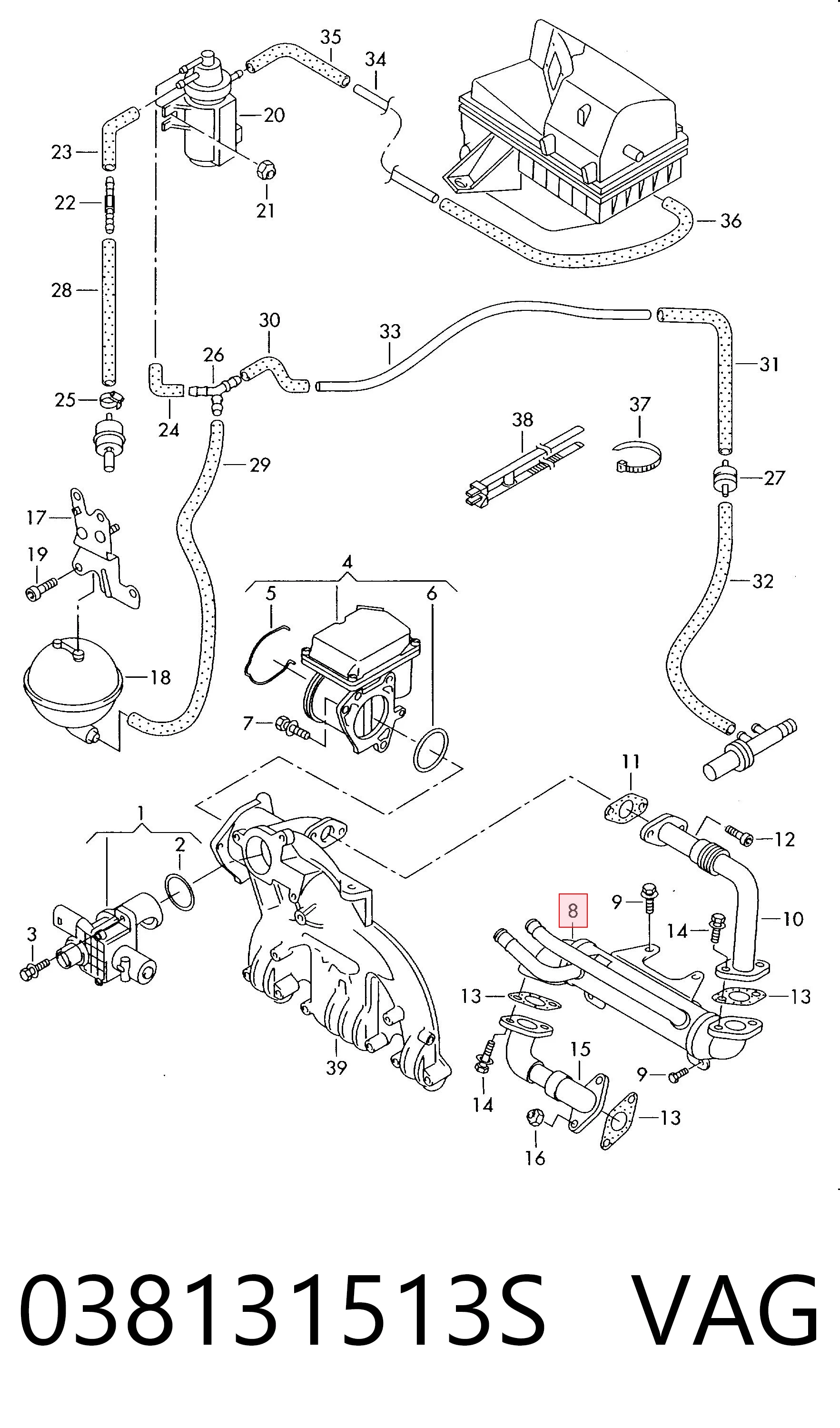 038131513S VAG Enfriador de recirculación de gases de escape EGR